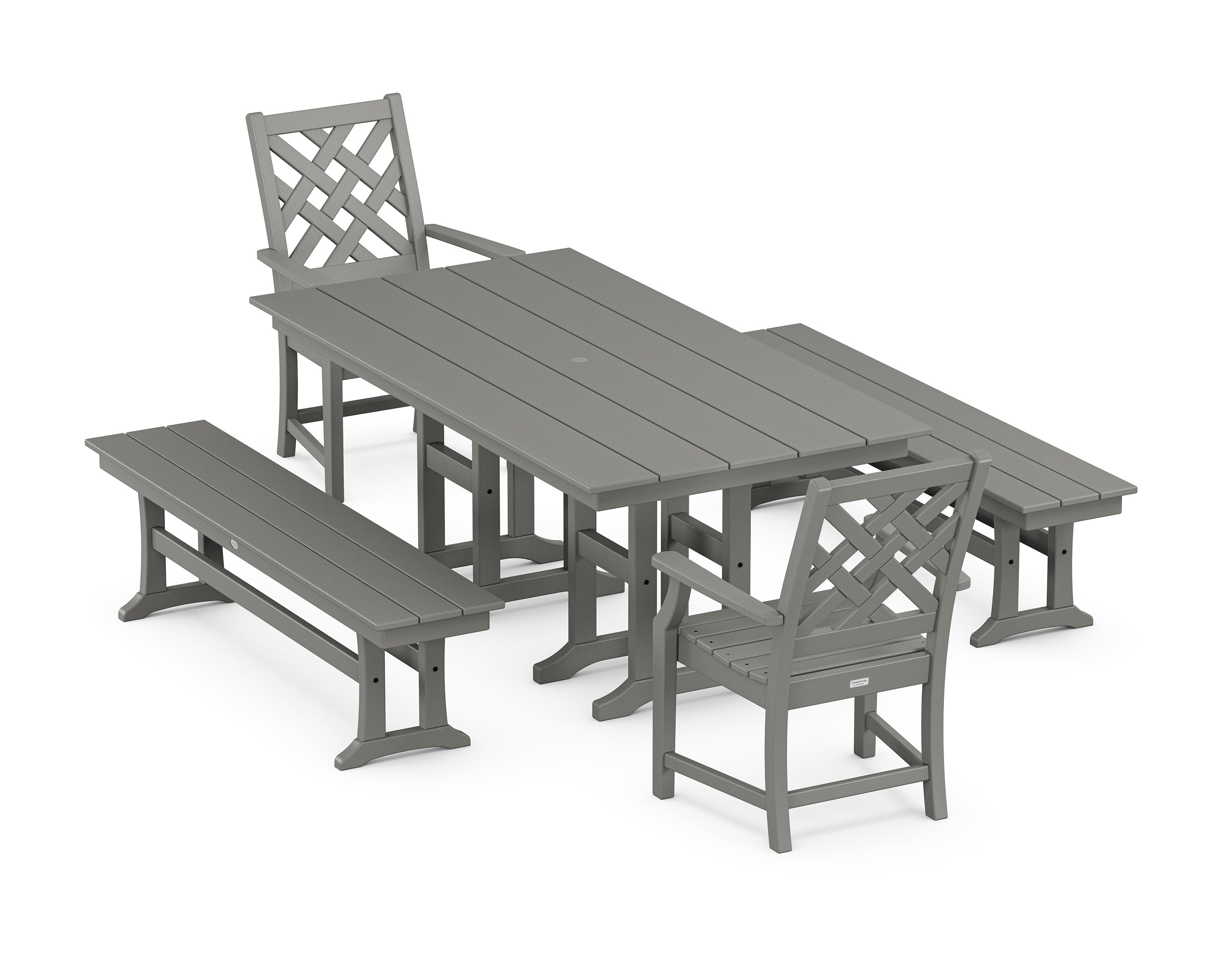 Wovendale 5-Piece Farmhouse Dining Set with Benches in Slate Grey