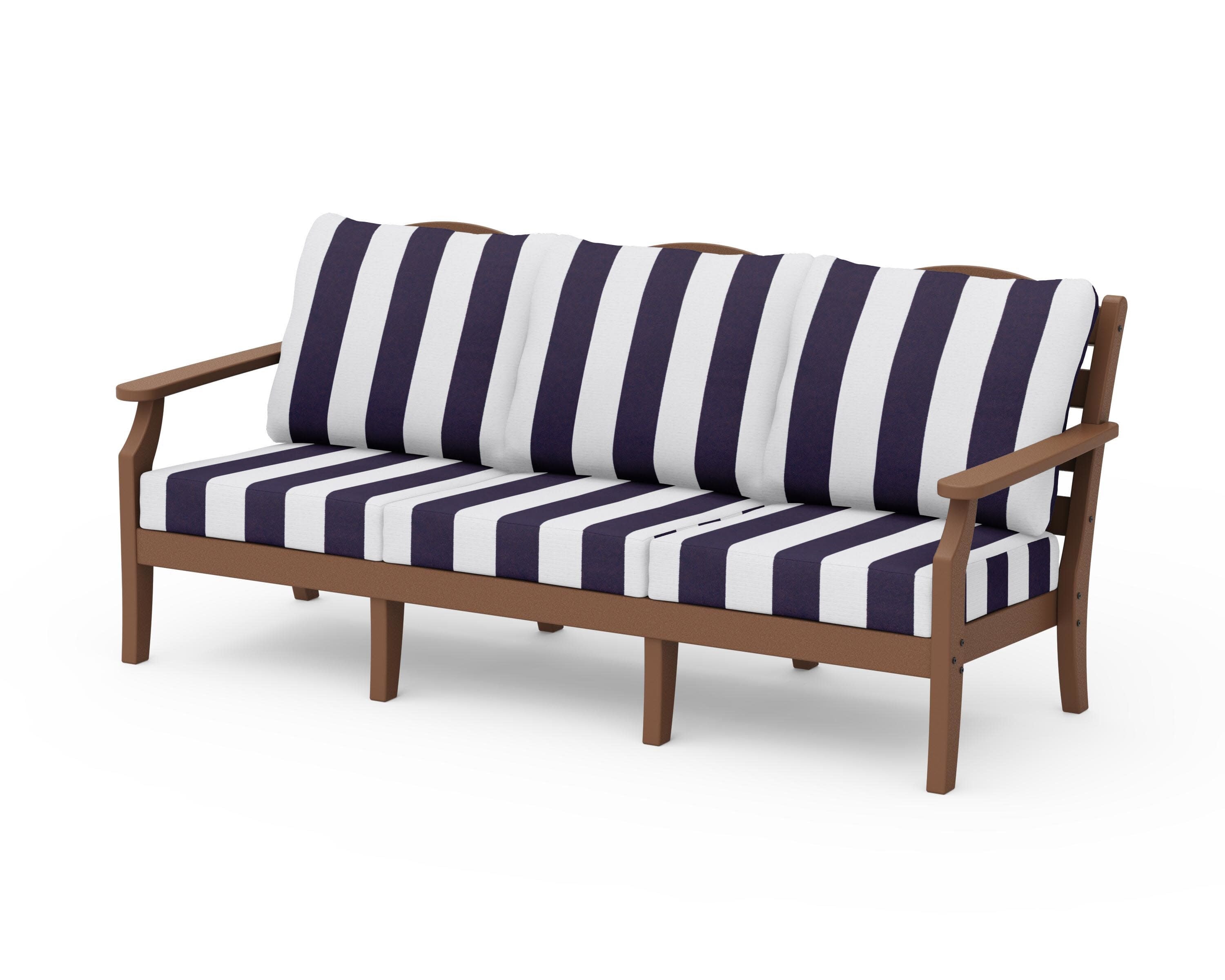 Savannah Deep Seating Sofa in Teak / Cabana Stripe Navy