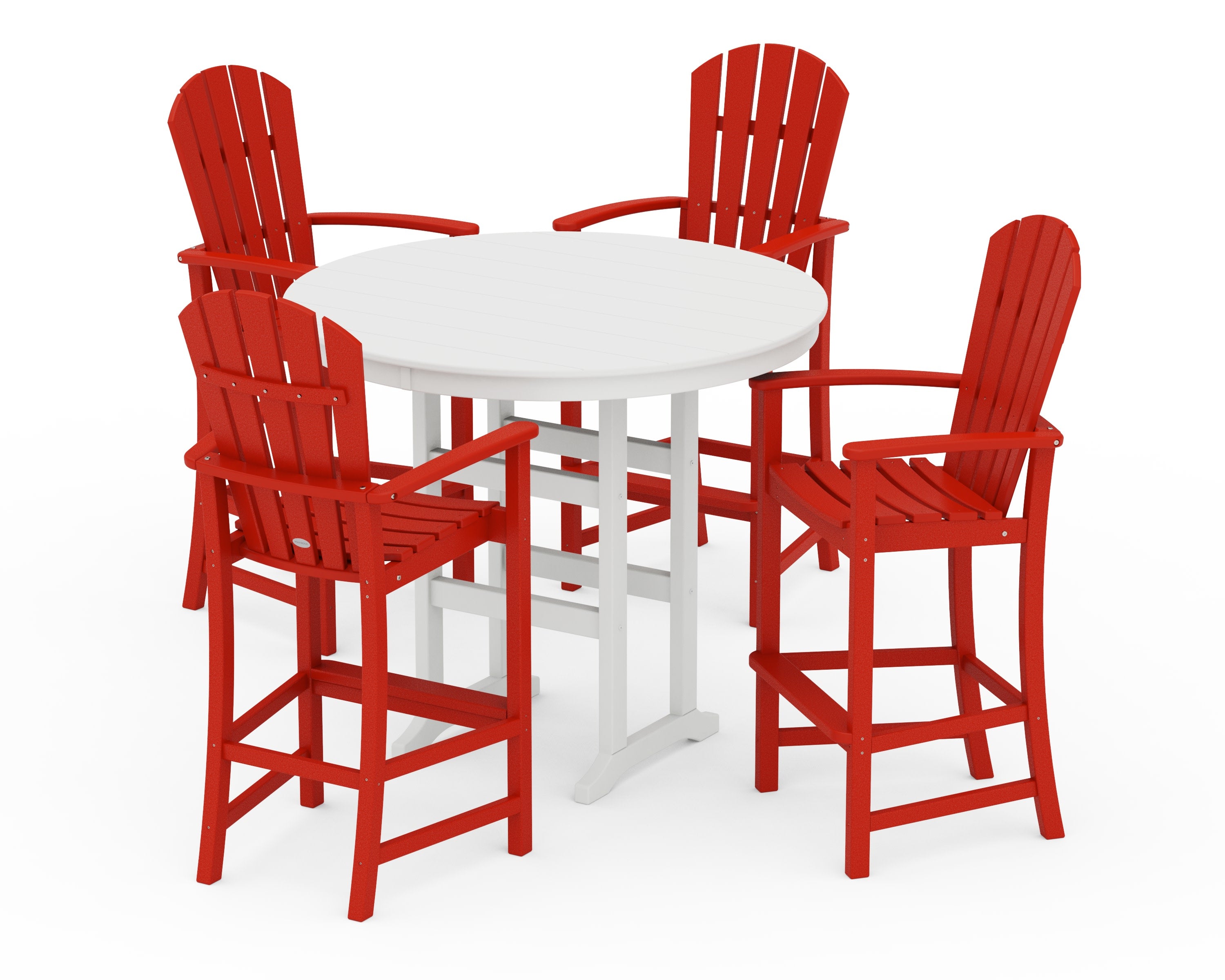 Palm Coast 5-Piece Round Farmhouse Bar Set in Sunset Red / White