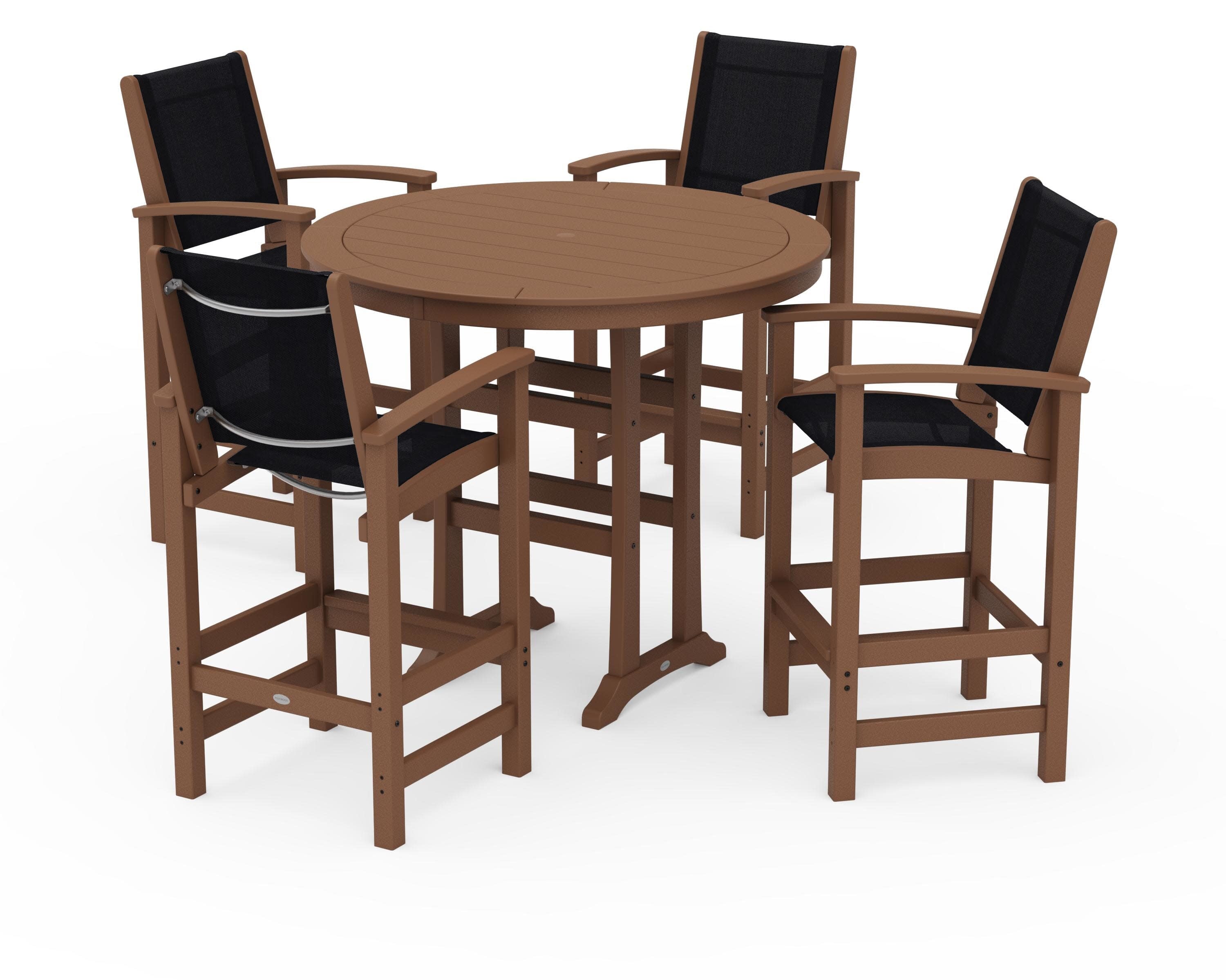 Coastal 5-Piece Nautical Trestle Bar Set in Teak / Black Sling