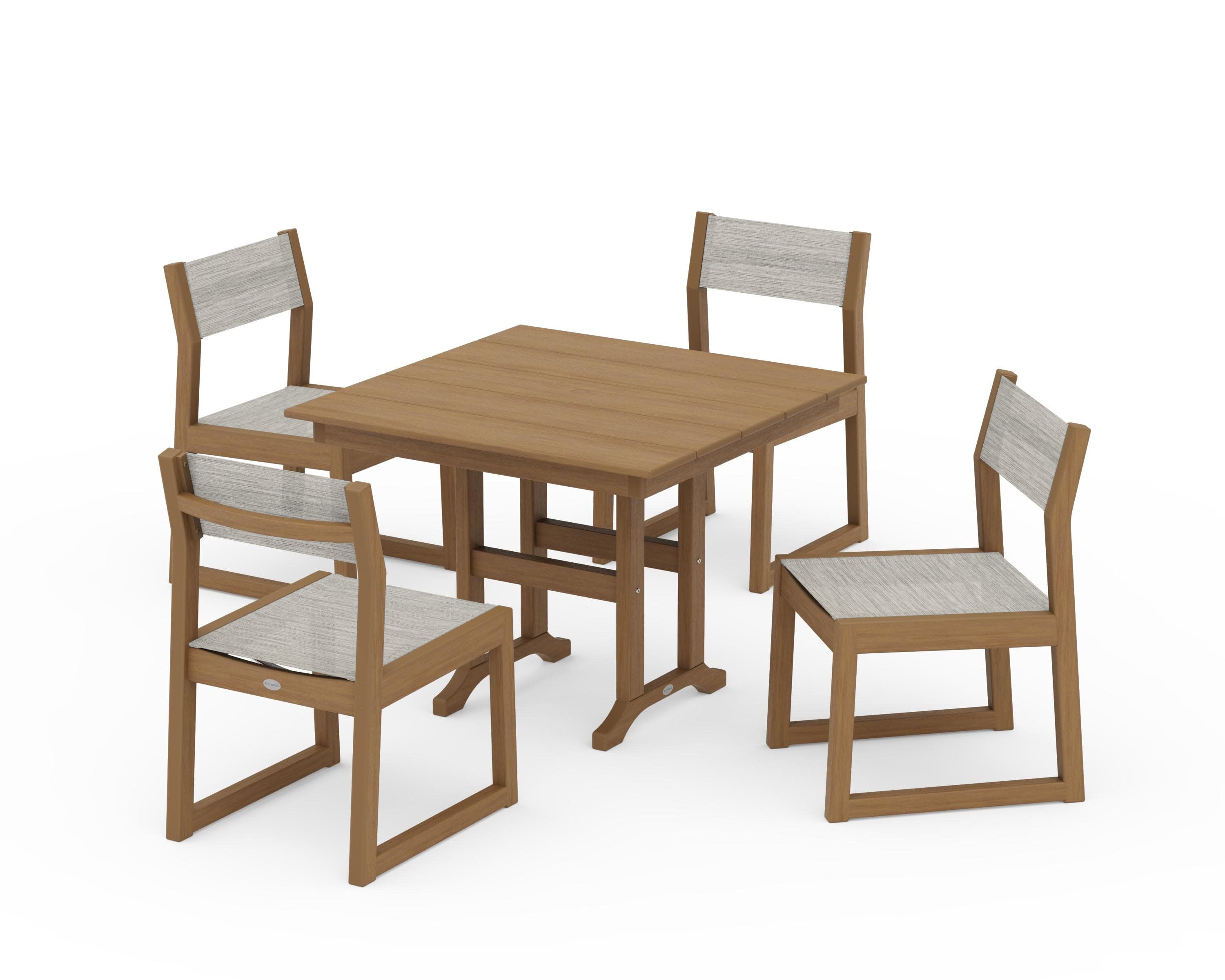 EDGE Sling Side Chair 5-Piece Farmhouse Dining Set in Natural / Birch Sling