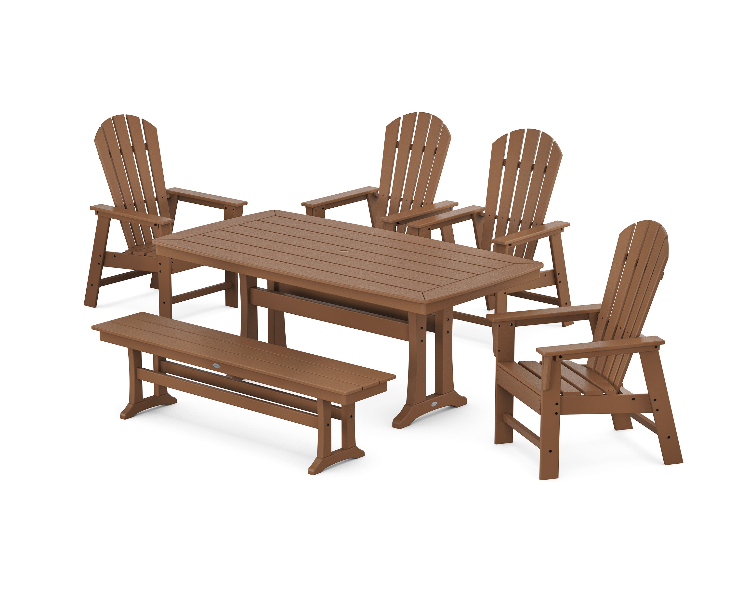 South Beach 6-Piece Dining Set with Trestle Legs and Bench in Teak