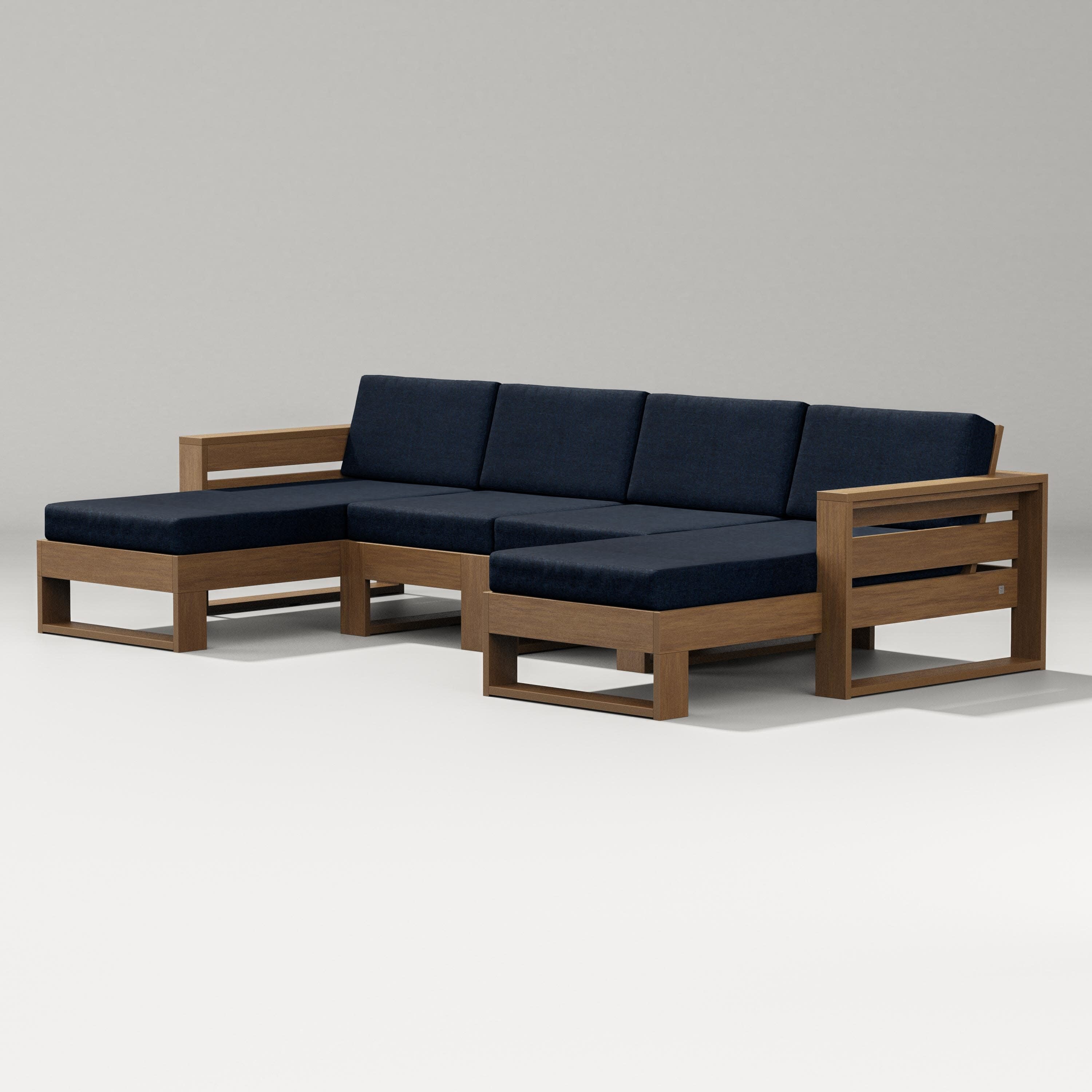 Latitude Double Chaise Sectional in Natural / Marine Indigo