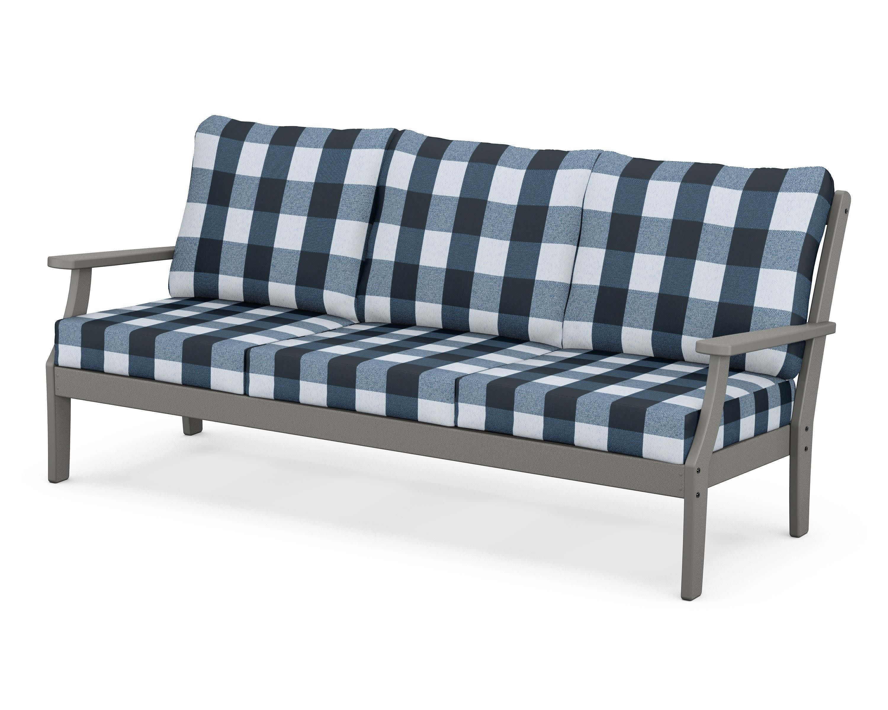 Braxton Deep Seating Sofa in Slate Grey / Buffalo Plaid Marine Indigo