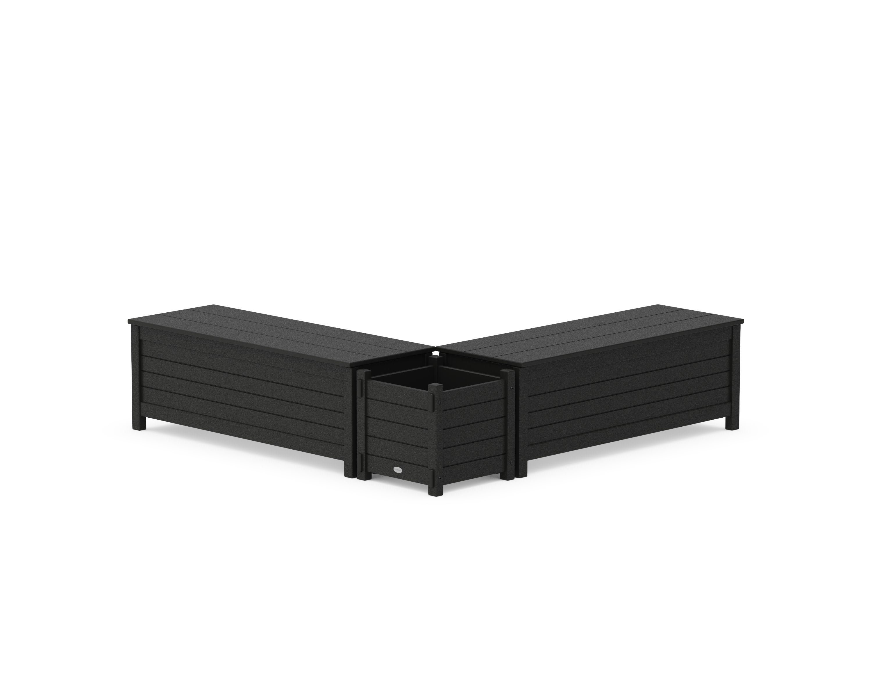 48" Nautical L- Shaped Planter Storage Bench Set in Black