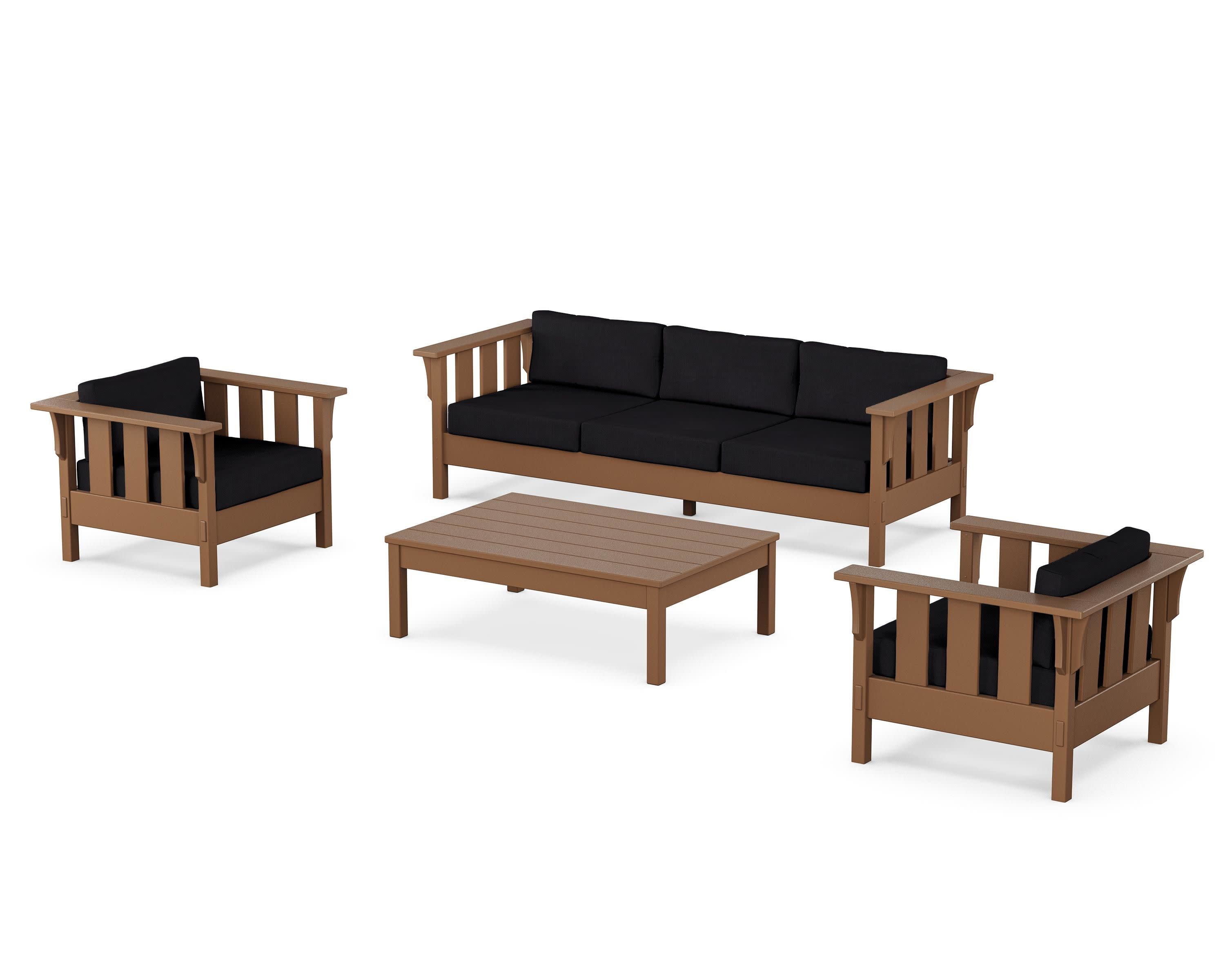 Acadia 4-Piece Deep Seating Set with Sofa in Teak / Midnight Linen