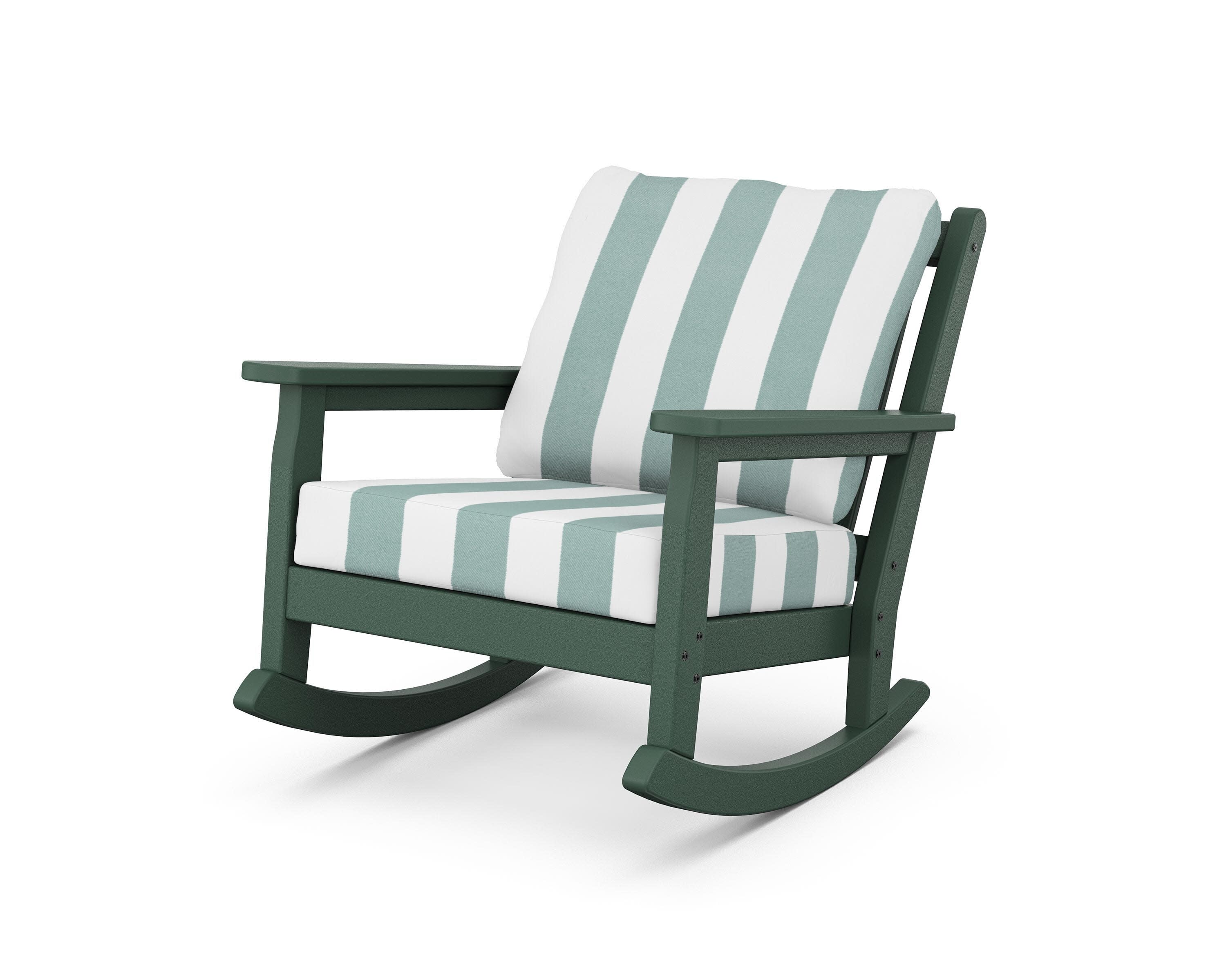 Chippendale Deep Seating Rocking Chair in Green / Cabana Stripe Glacier Spa