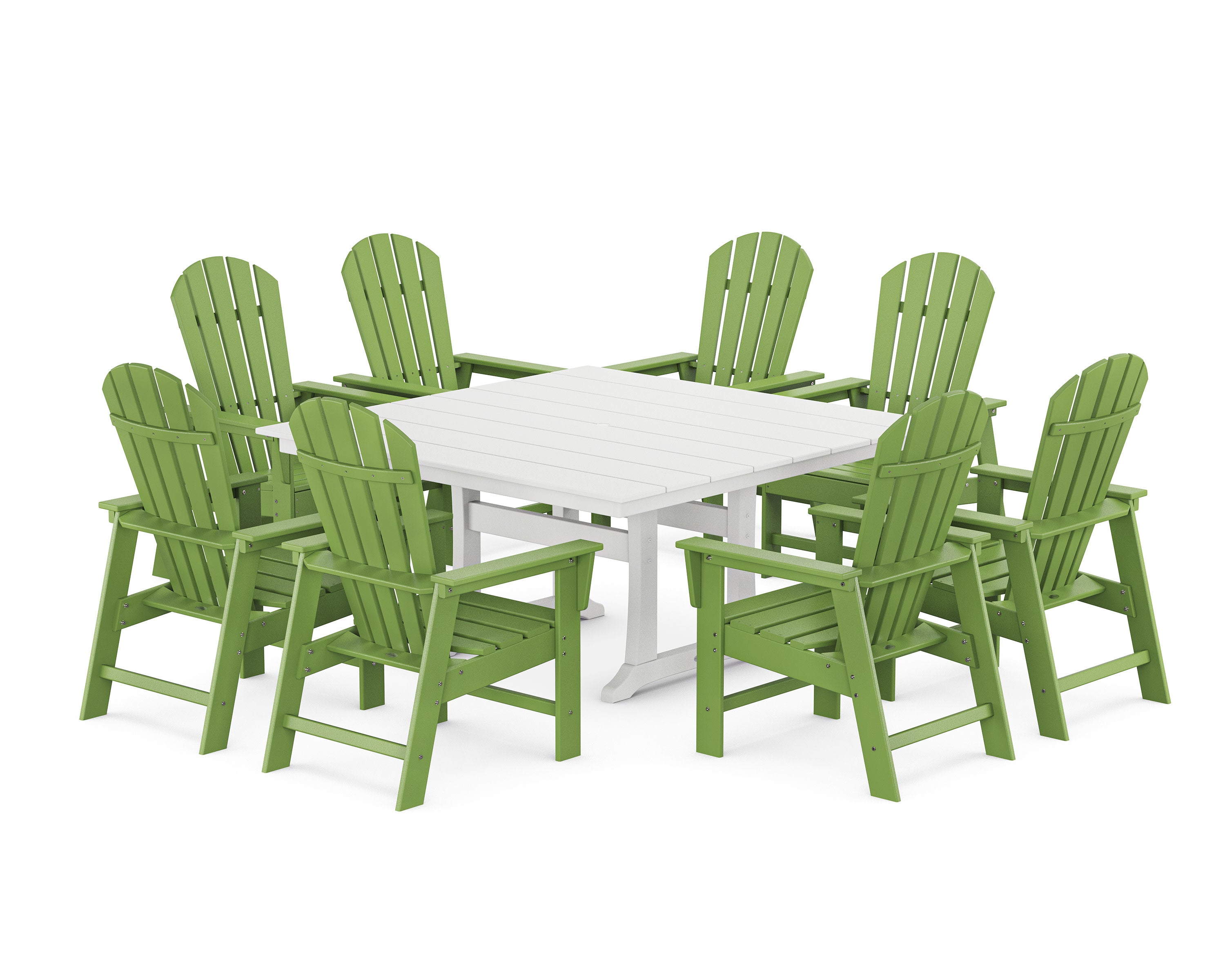 South Beach 9-Piece Square Farmhouse Dining Set with Trestle Legs in Lime / White