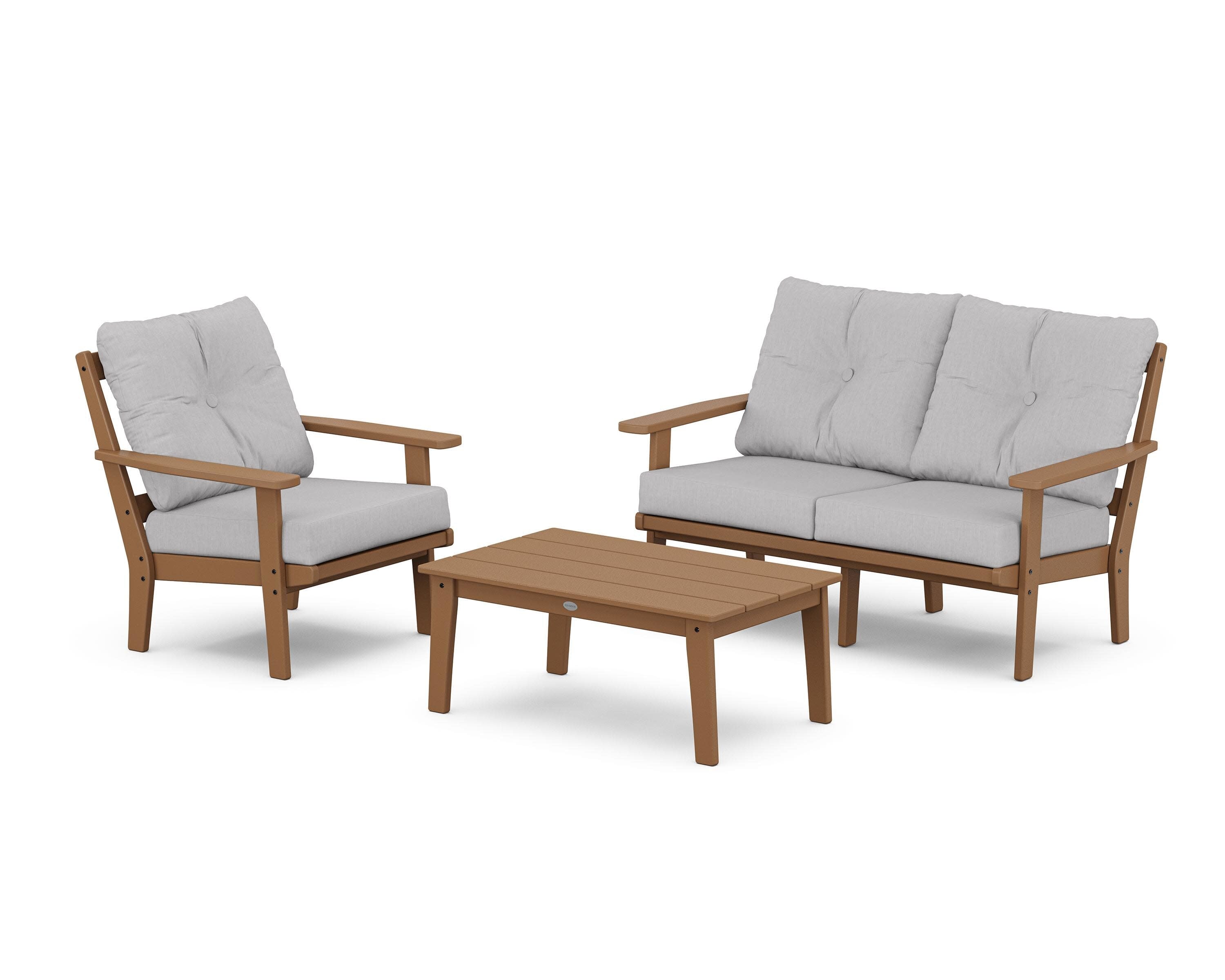 Prairie 3-Piece Deep Seating Set with Loveseat in Teak / Granite