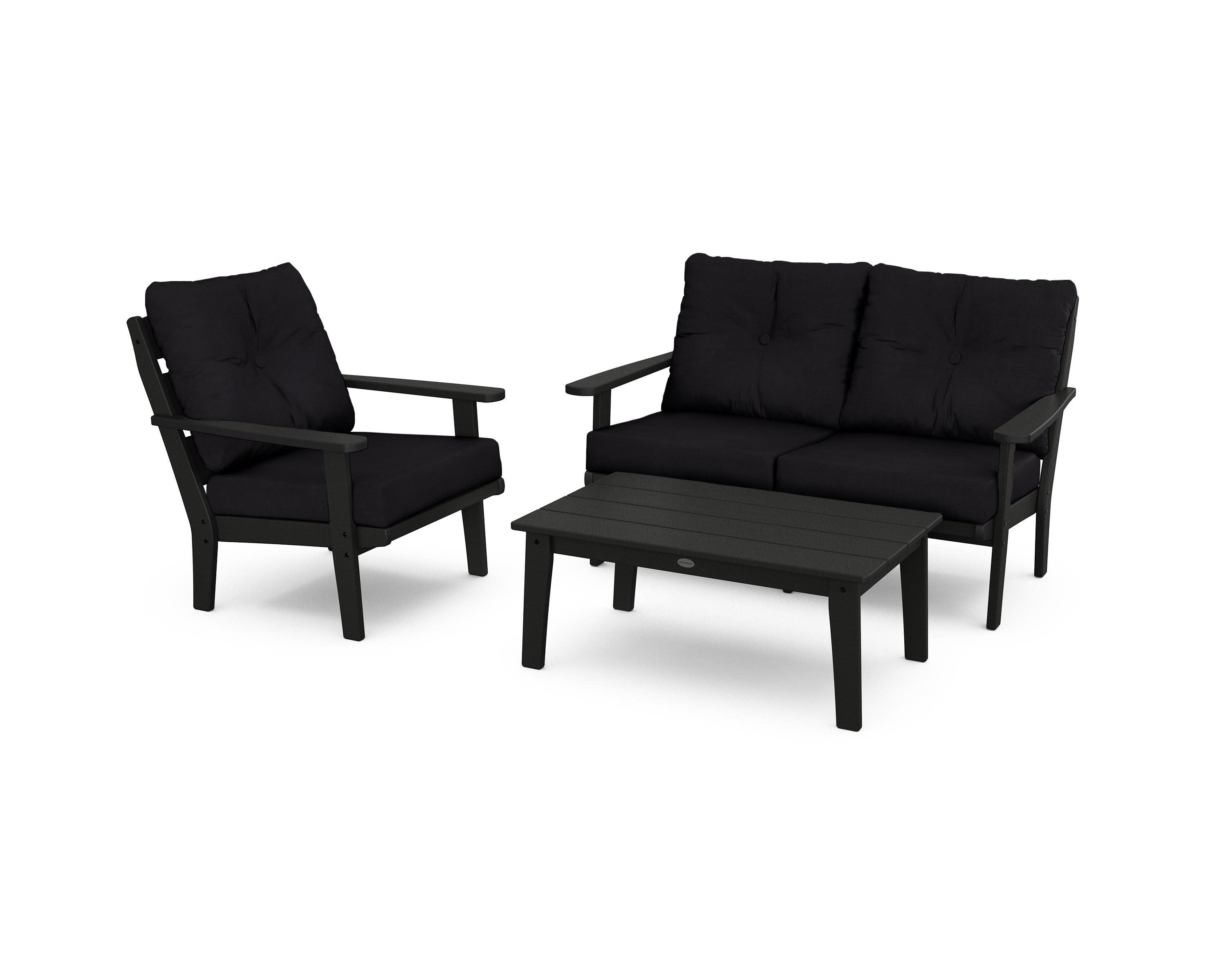Lakeside 3-Piece Deep Seating Set in Black / Midnight Linen