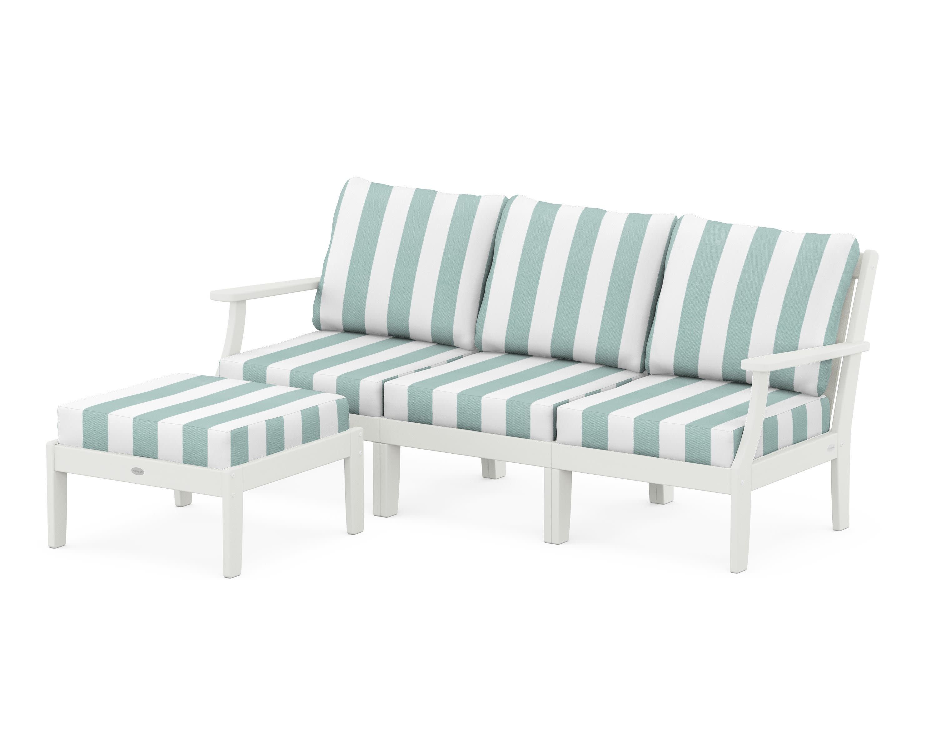 Braxton Modular 4-Piece Deep Seating Set with Ottoman in Vintage White / Cabana Stripe Glacier Spa