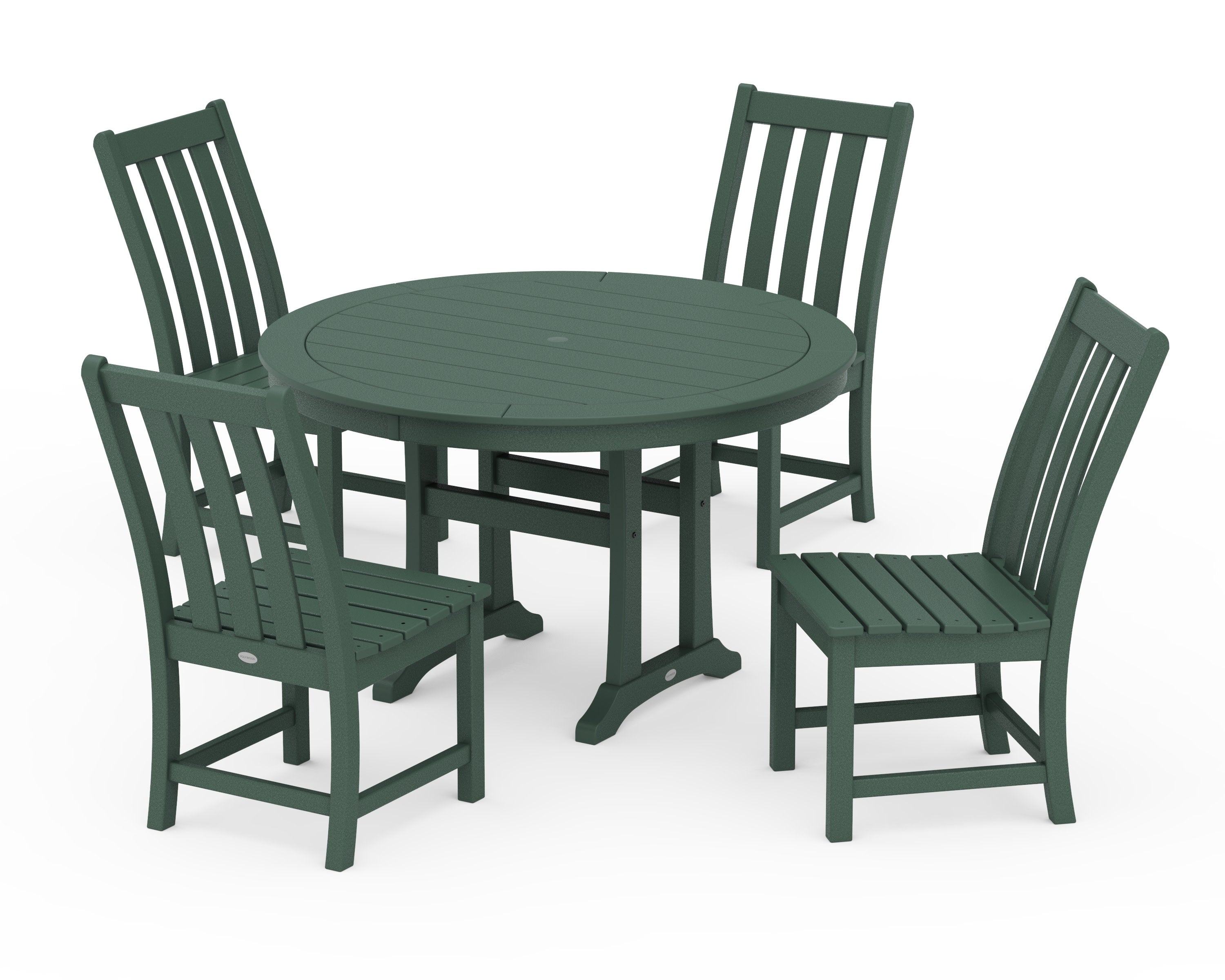 Vineyard Side Chair 5-Piece Round Dining Set With Trestle Legs in Green