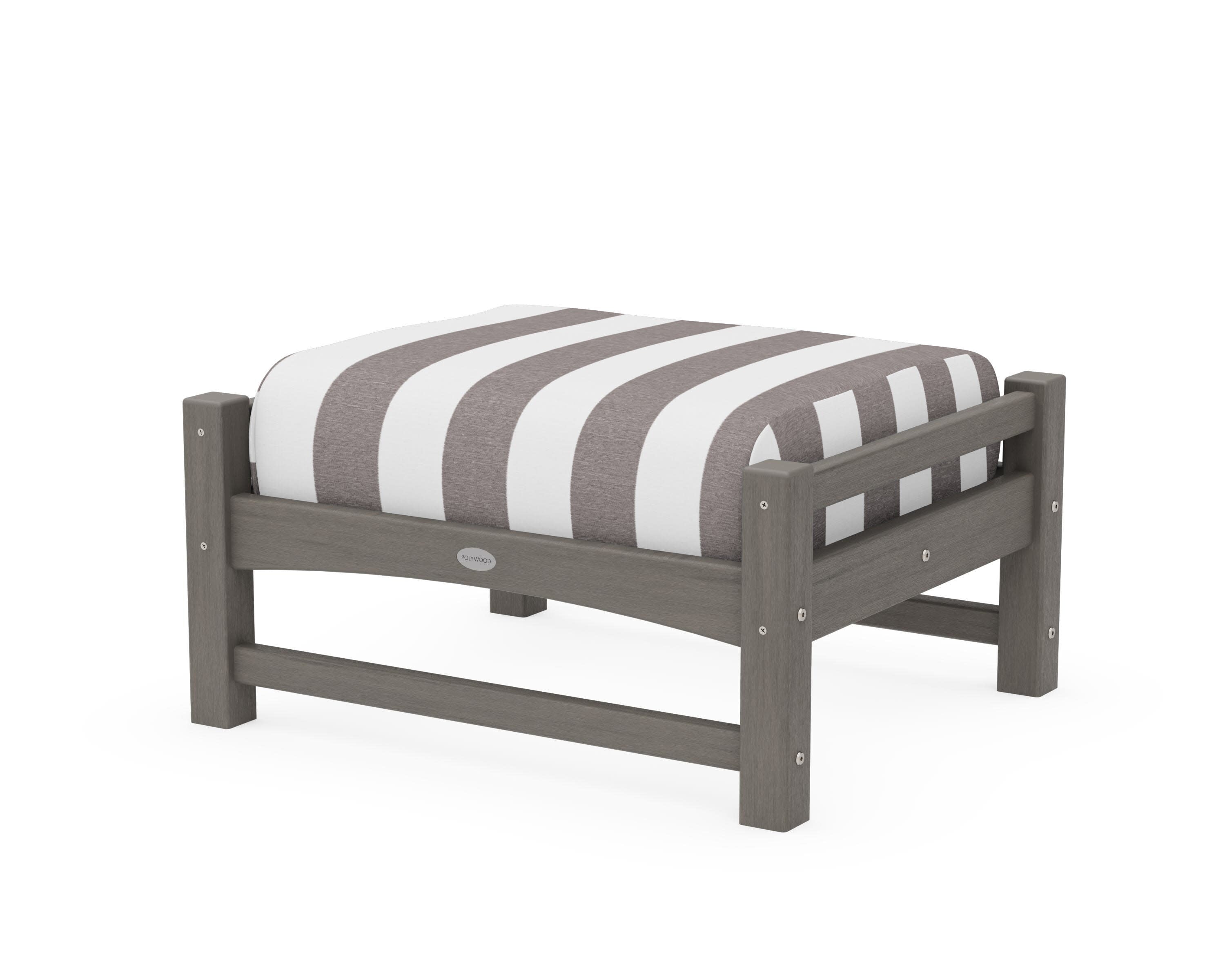 Club Ottoman in Driftwood / Cabana Stripe Grey Mist