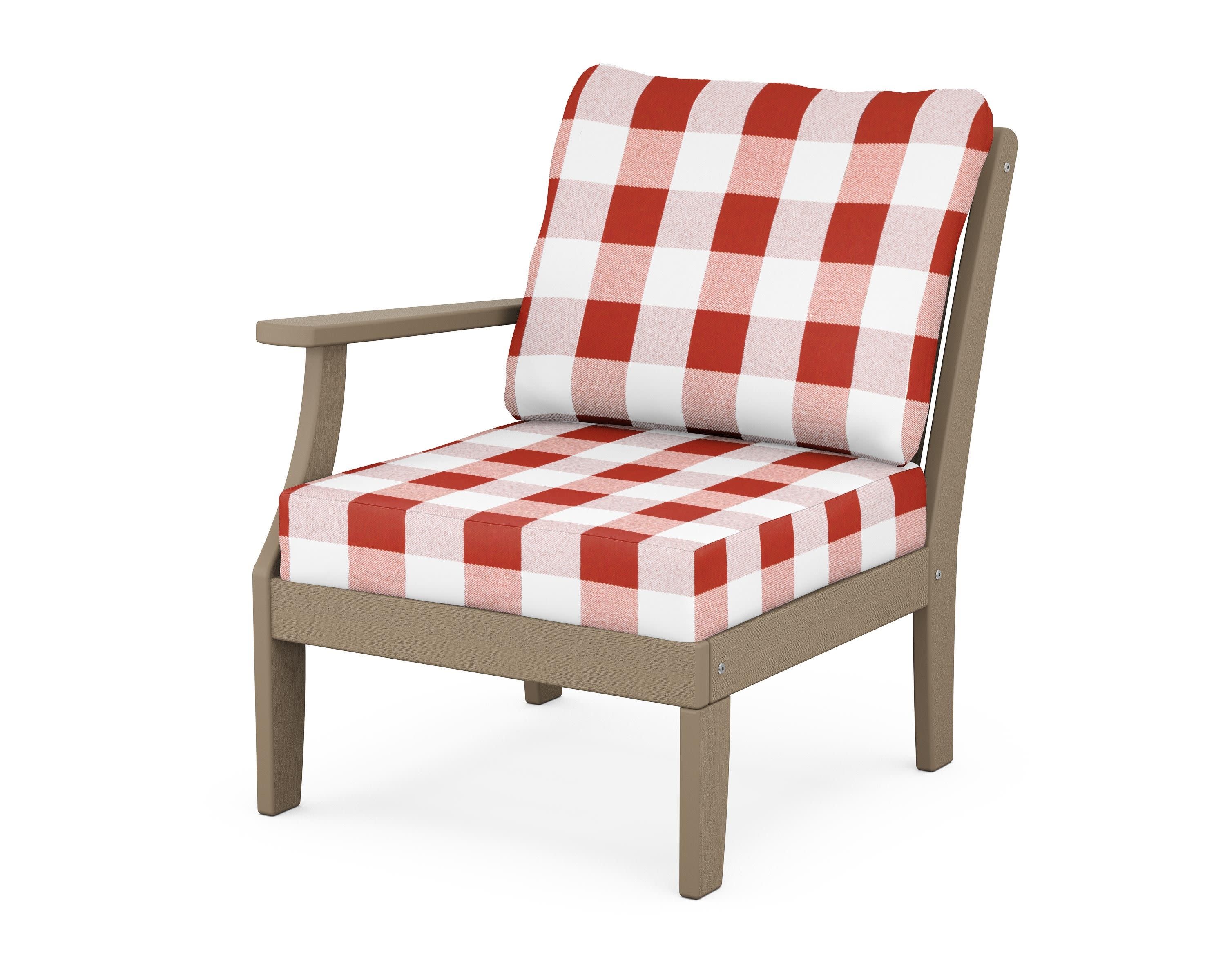 Braxton Modular Left Arm Chair in Vintage Sahara / Buffalo Plaid Crimson