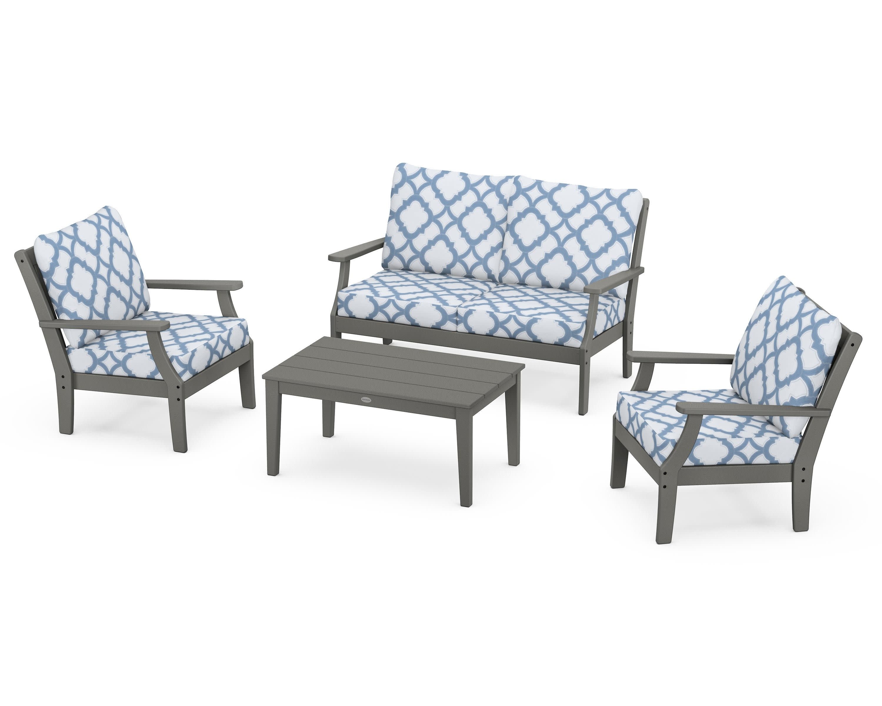 Braxton 4-Piece Deep Seating Chair Set in Slate Grey / Trellis Sky Blue