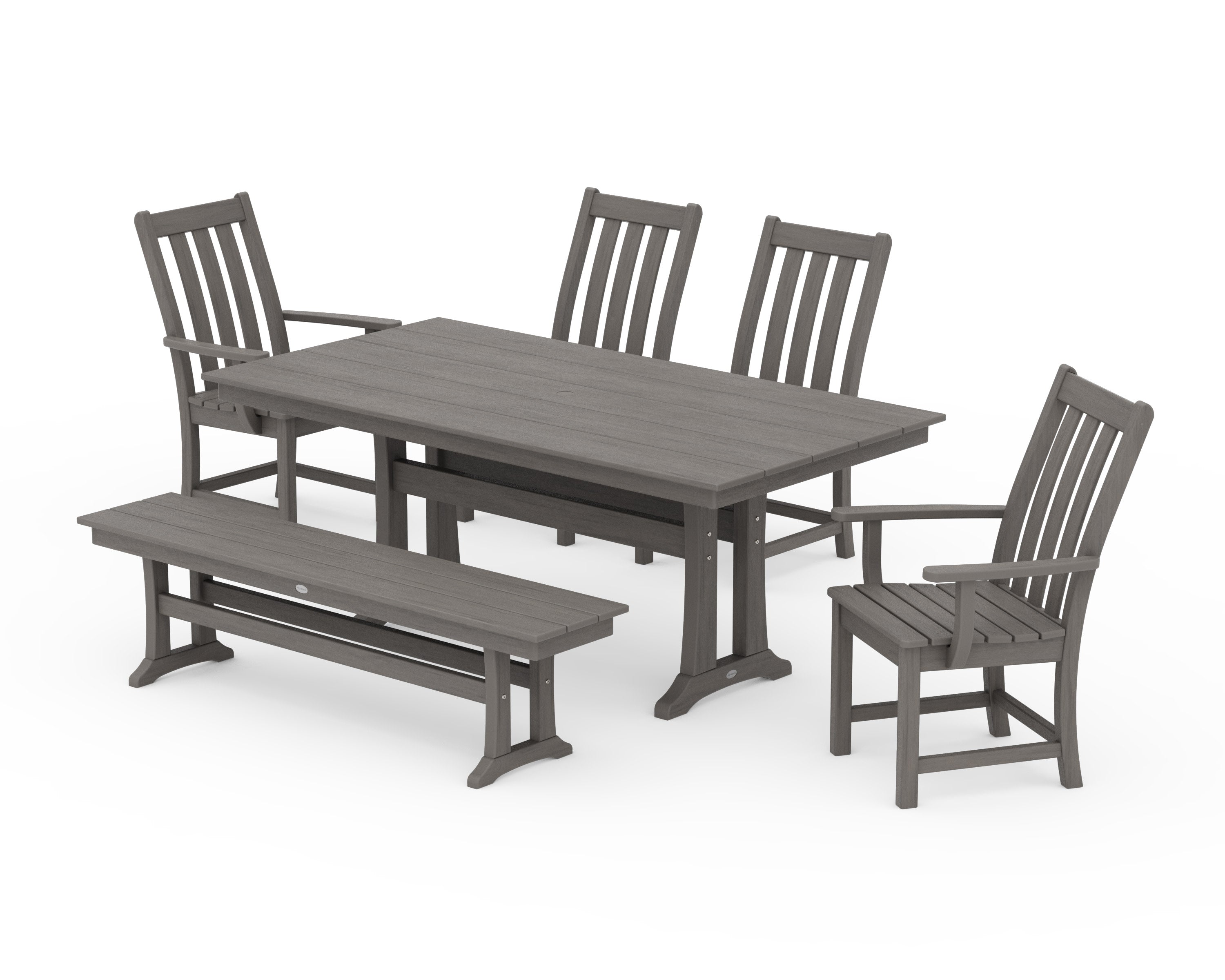 Vineyard 6-Piece Farmhouse Dining Set With Trestle Legs in Driftwood