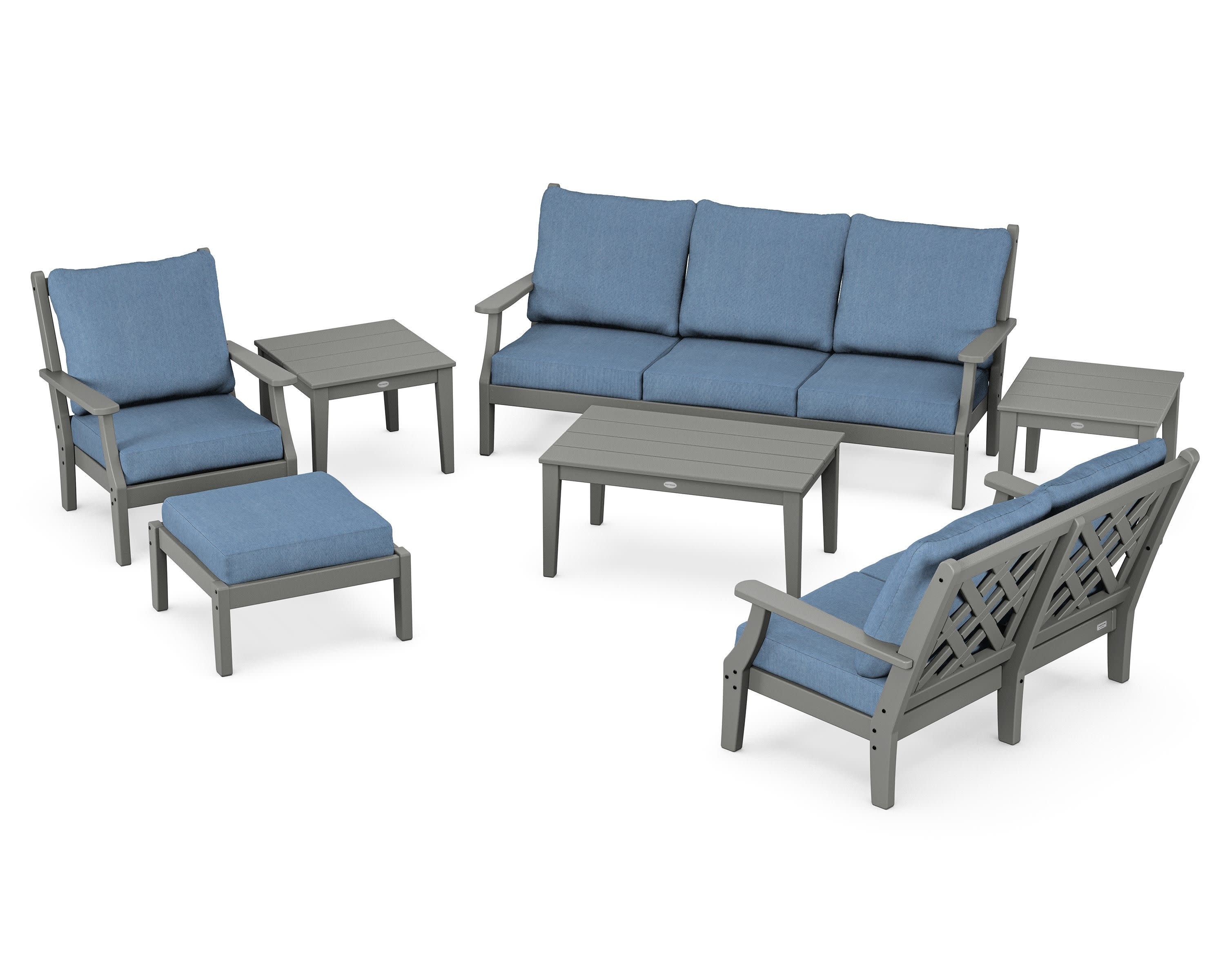 Wovendale 7-Piece Deep Seating Set in Slate Grey / Sky Blue