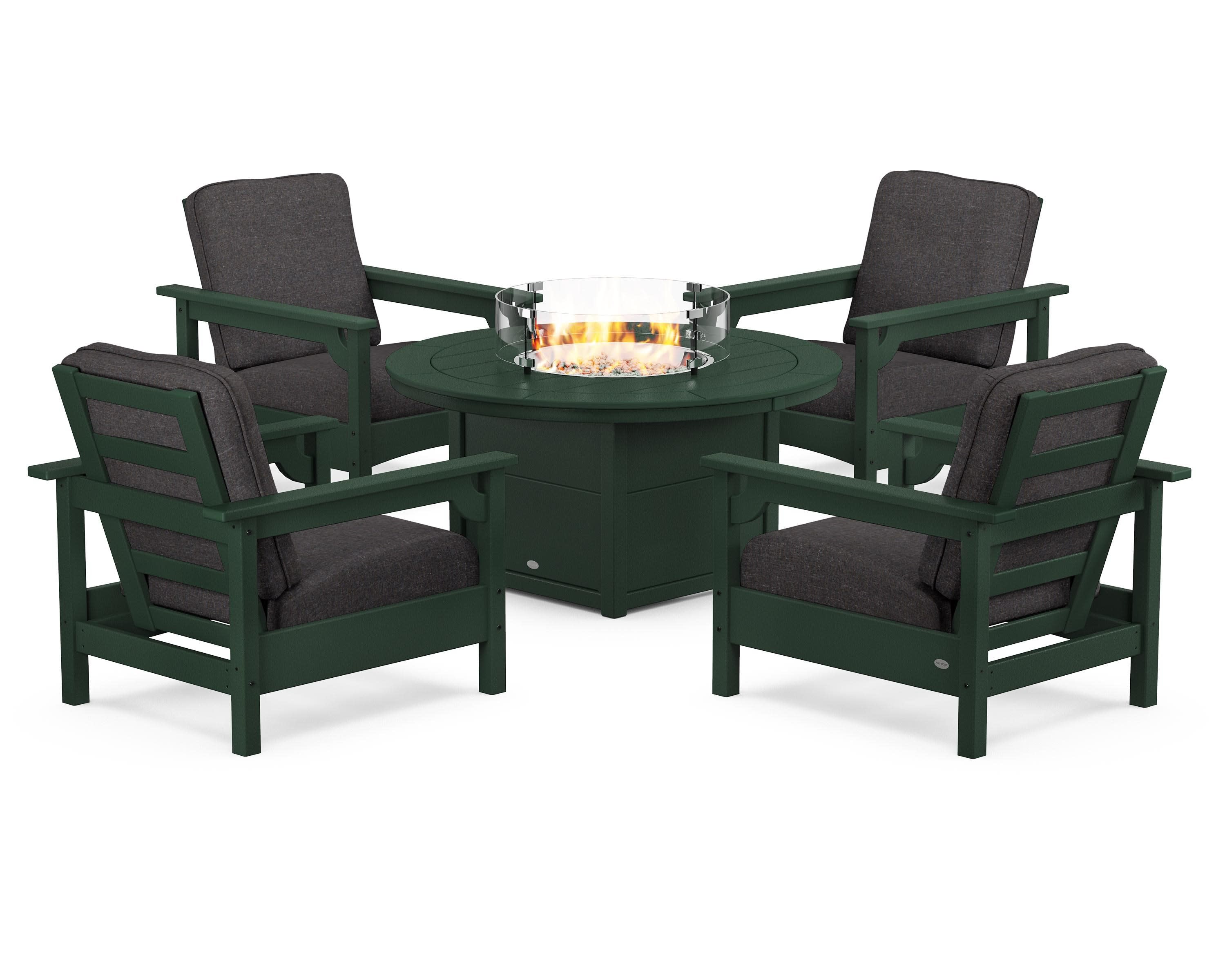 Club 5-Piece Conversation Set with Fire Pit Table in Green / Ash Charcoal