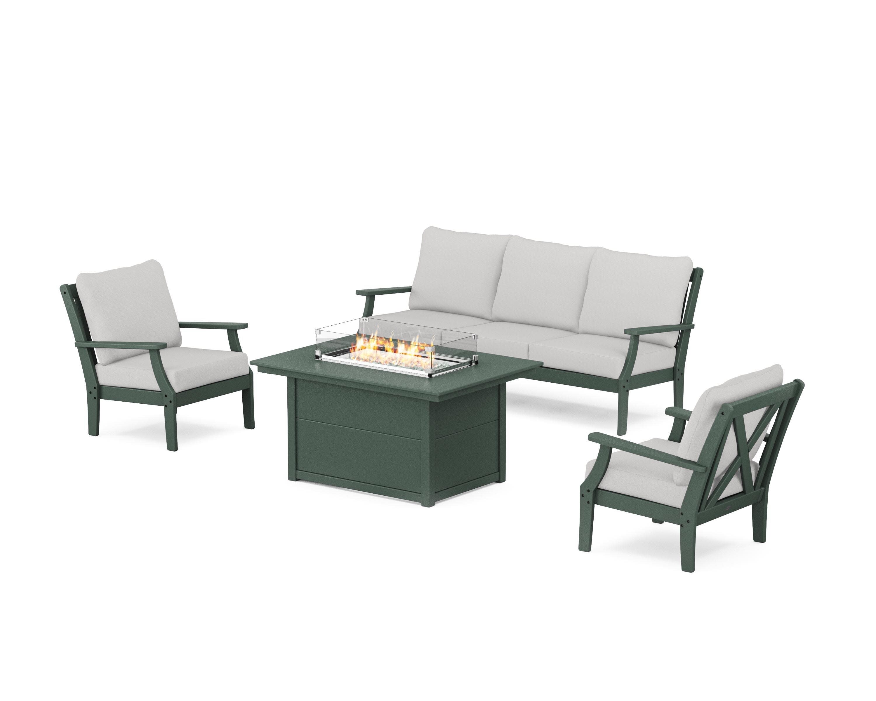 Braxton Deep Seating Fire Pit Table Set in Green / Diamond in the Rough