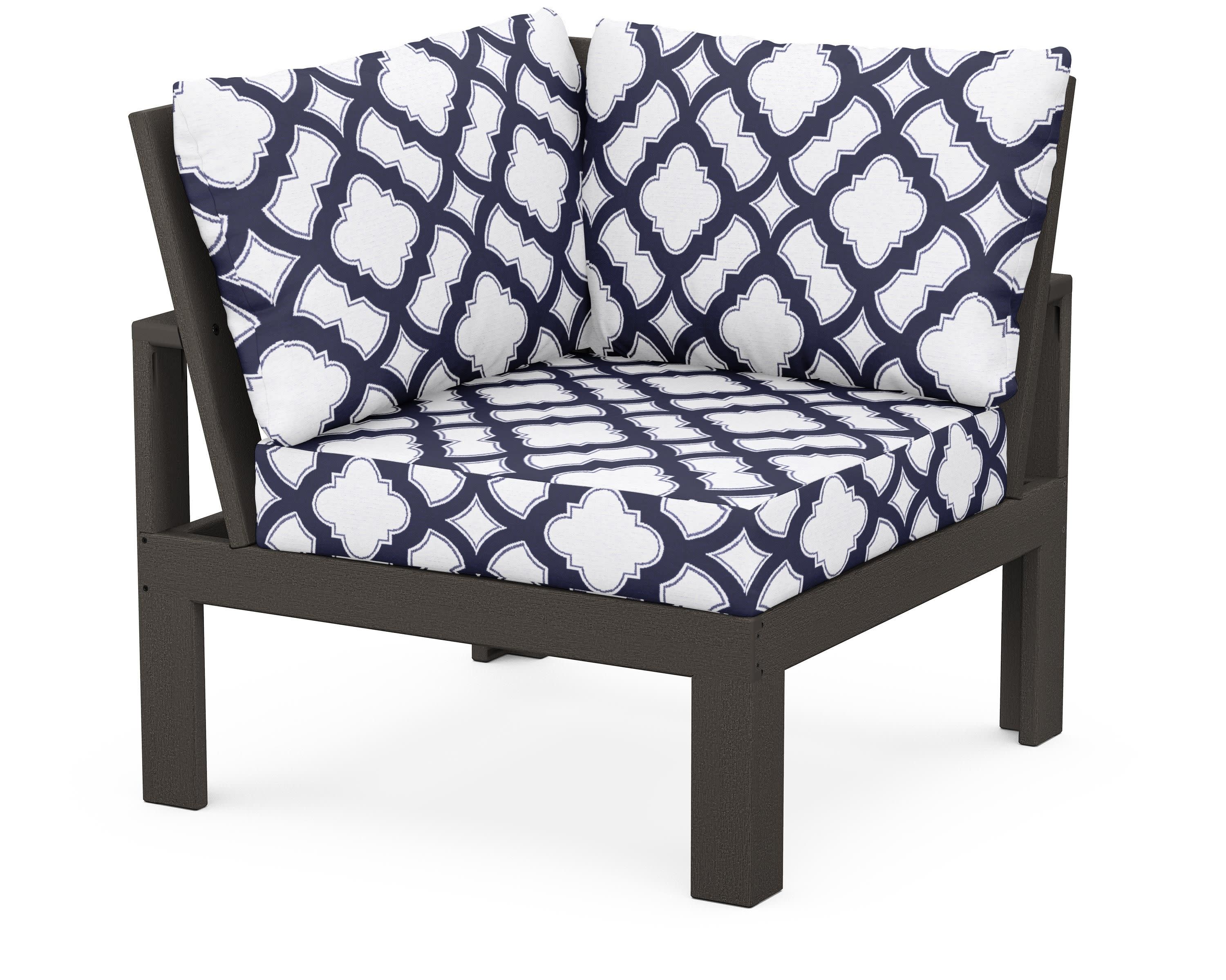 Modular Corner Chair in Vintage Coffee / Trellis Navy