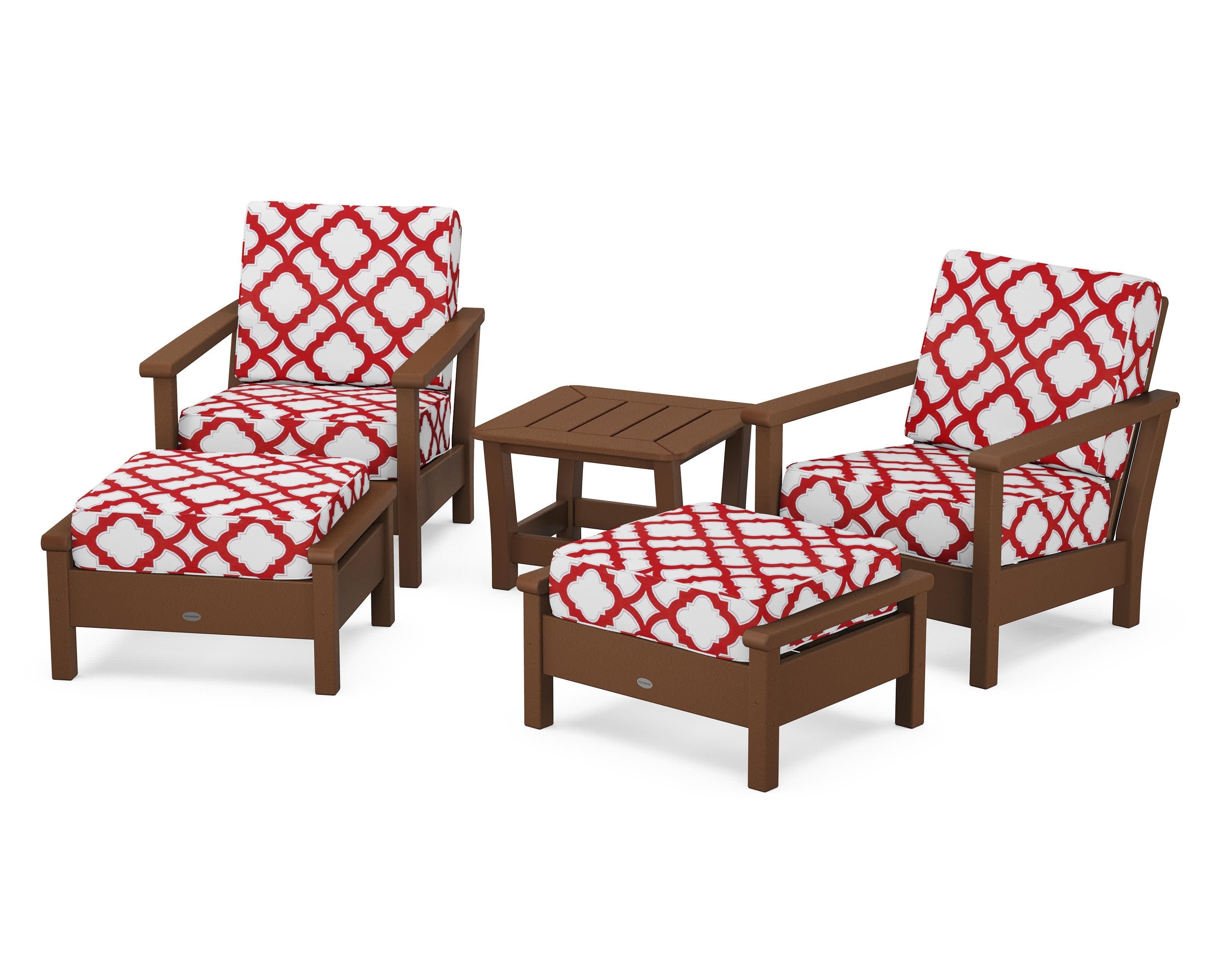 Harbour 5-Piece Deep Seating Chair Set in Teak / Trellis Crimson
