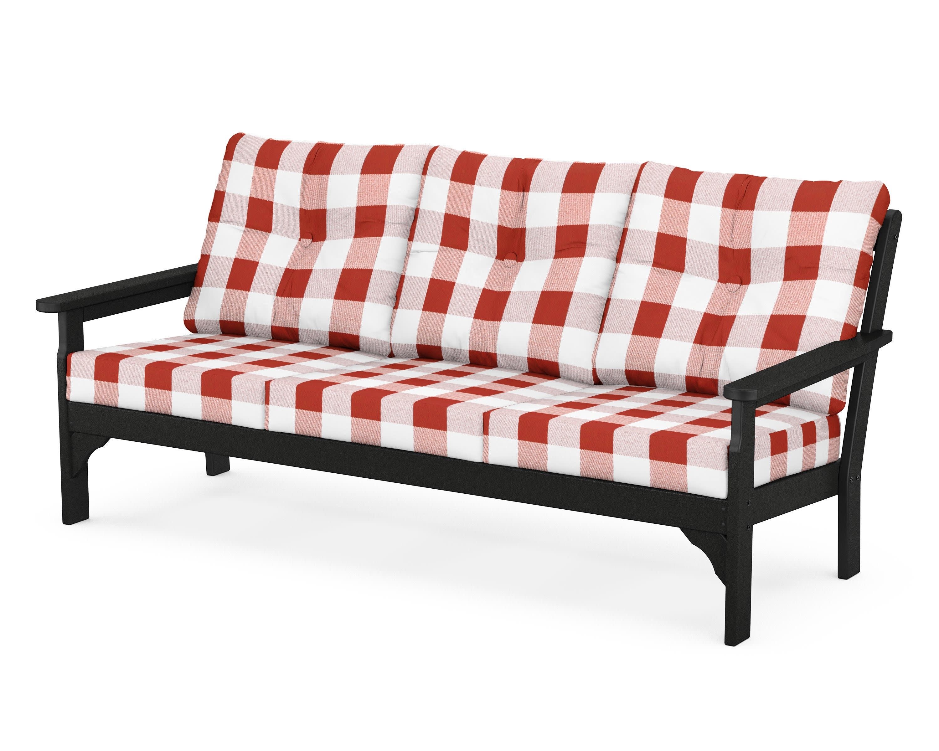 Vineyard Deep Seating Sofa in Black / Buffalo Plaid Crimson