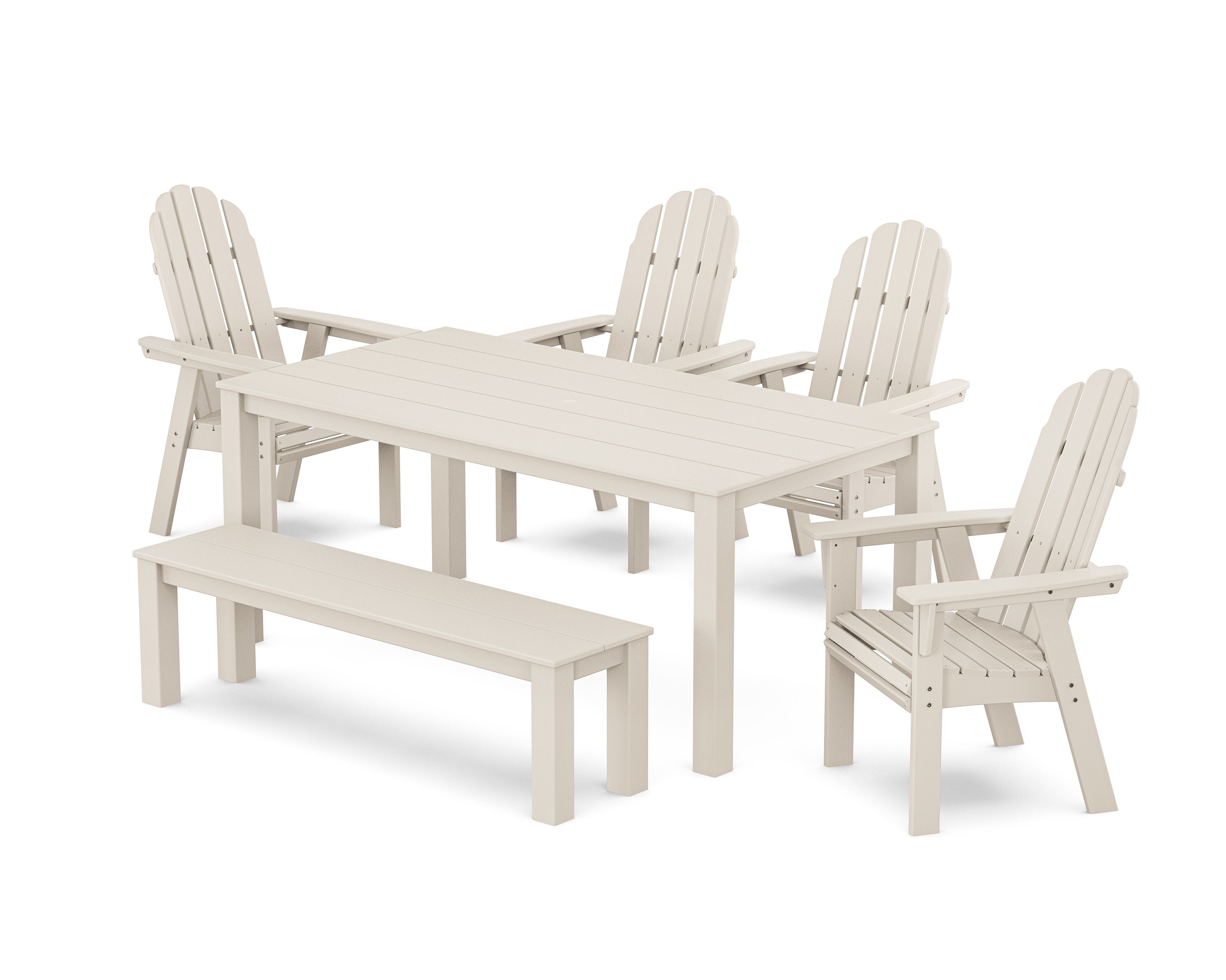 Vineyard Curveback Adirondack 6-Piece Parsons Dining Set with Bench in Sand