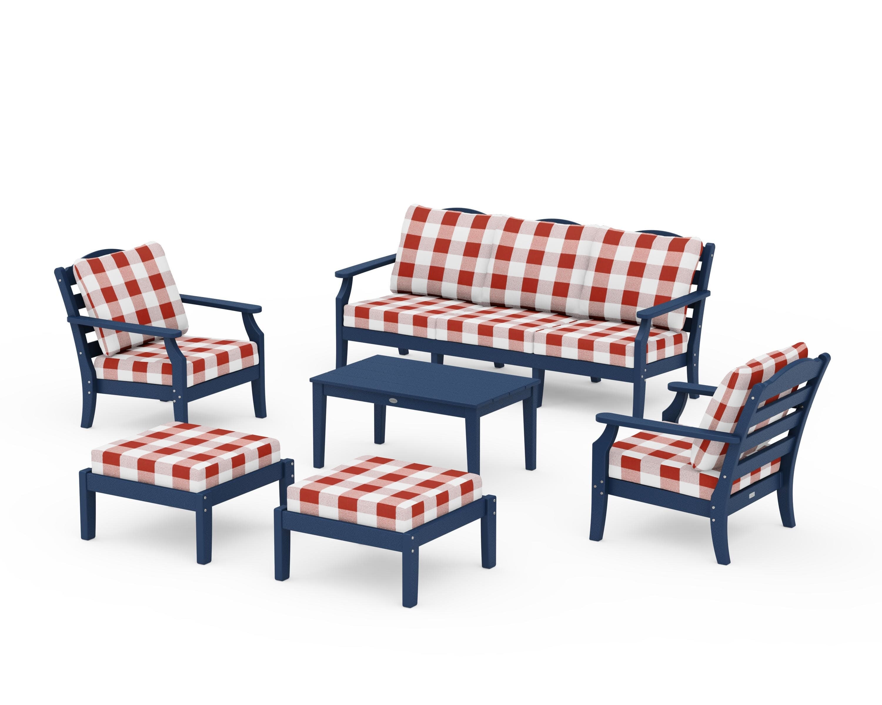 Savannah 6-Piece Lounge Sofa Set in Navy / Buffalo Plaid Crimson