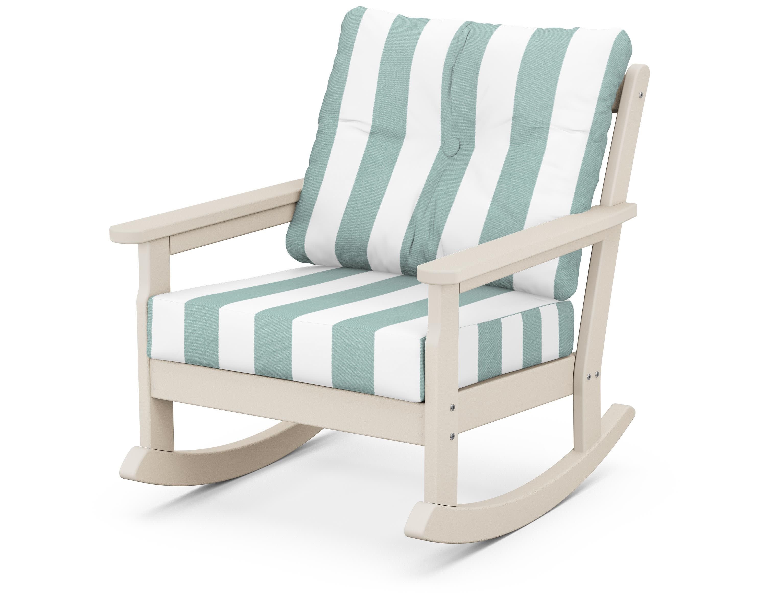 Vineyard Deep Seating Rocking Chair in Sand / Cabana Stripe Glacier Spa