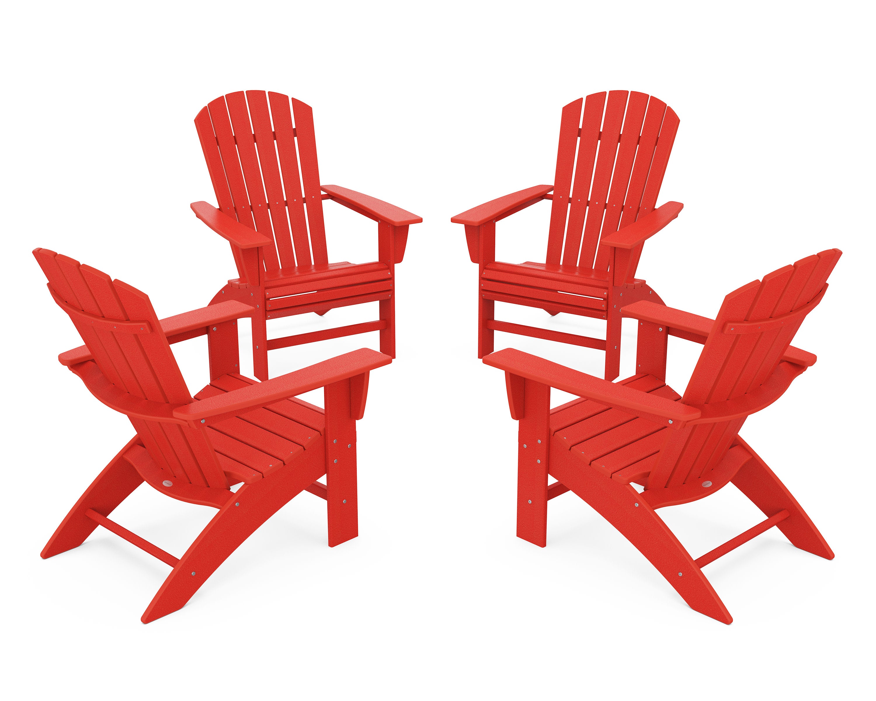 4-Piece Nautical Curveback Adirondack Chair Conversation Set in Sunset Red
