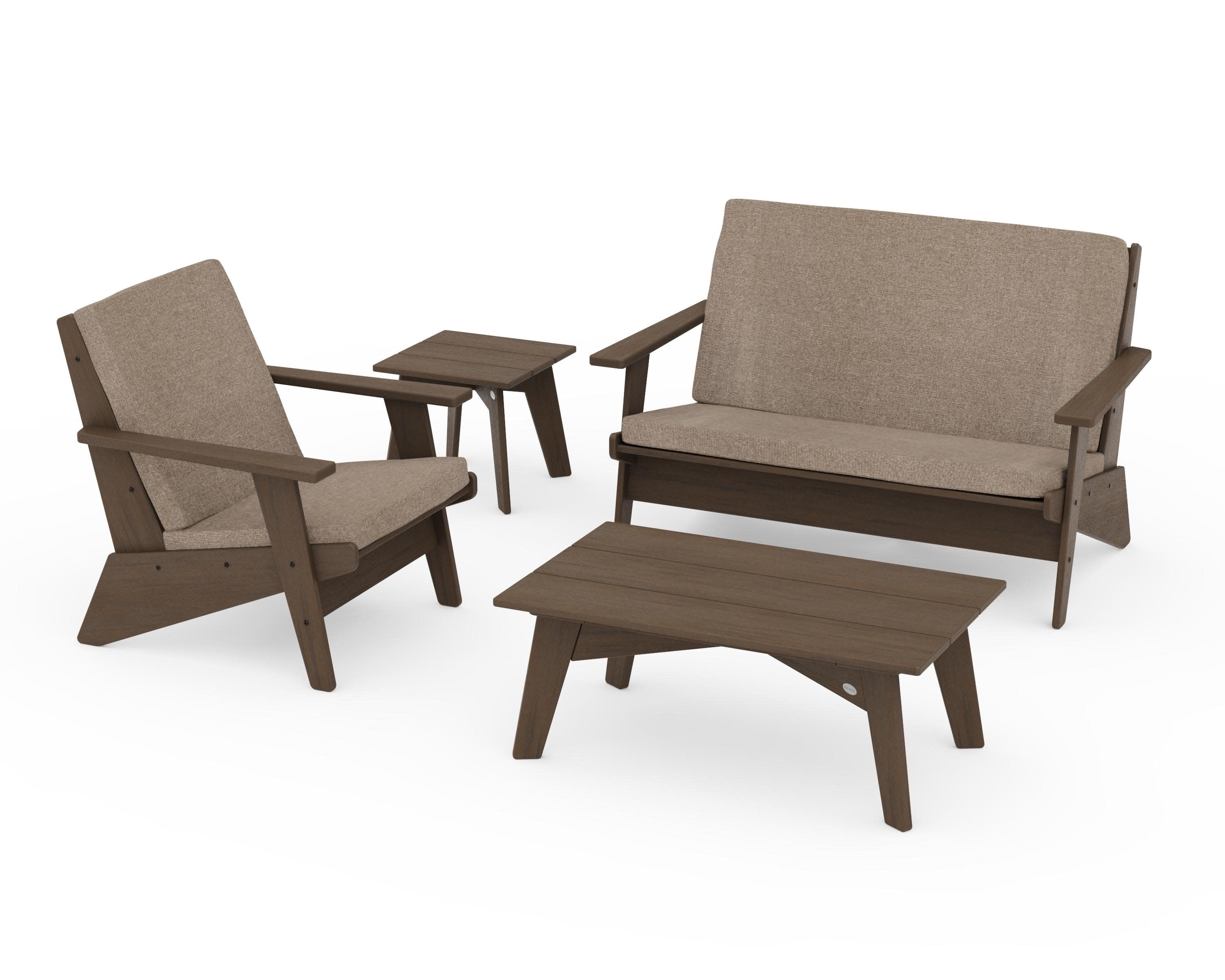 Riviera Modern Lounge 4-Piece Set in Kona / Spiced Burlap