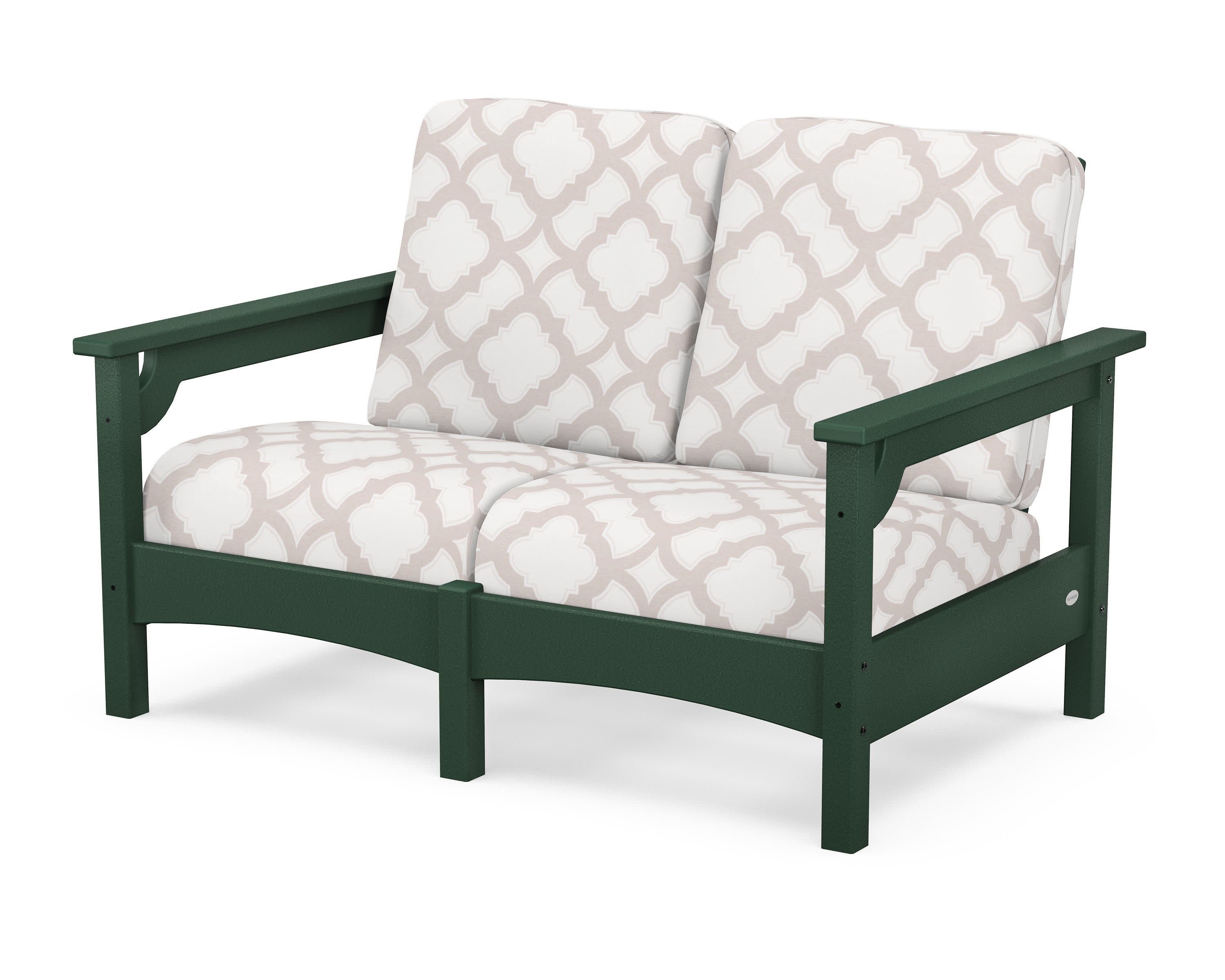 Club Loveseat in Green / Trellis Dune Burlap