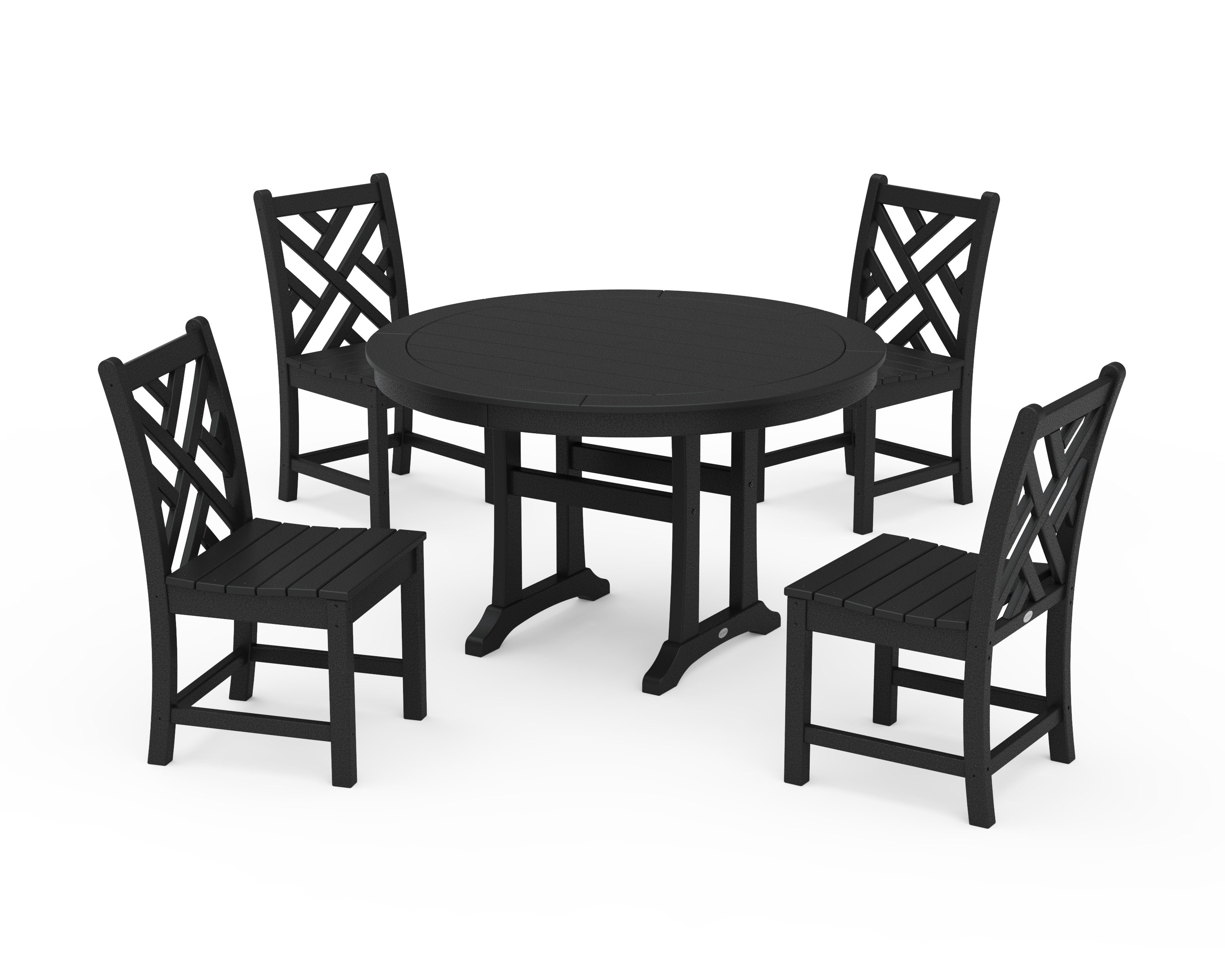 Chippendale Side Chair 5-Piece Round Dining Set With Trestle Legs in Black