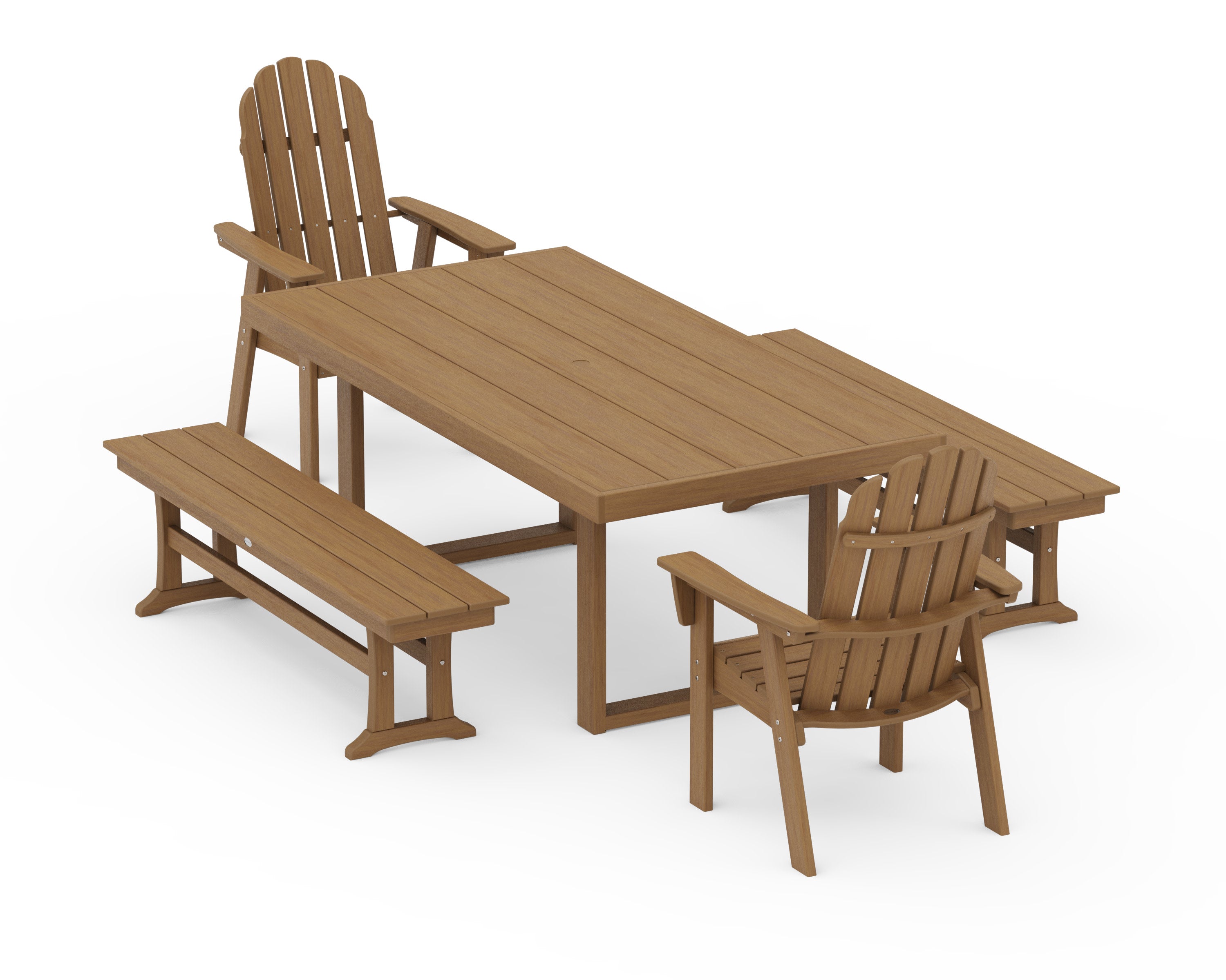 Vineyard Adirondack 5-Piece Dining Set with Benches in Natural
