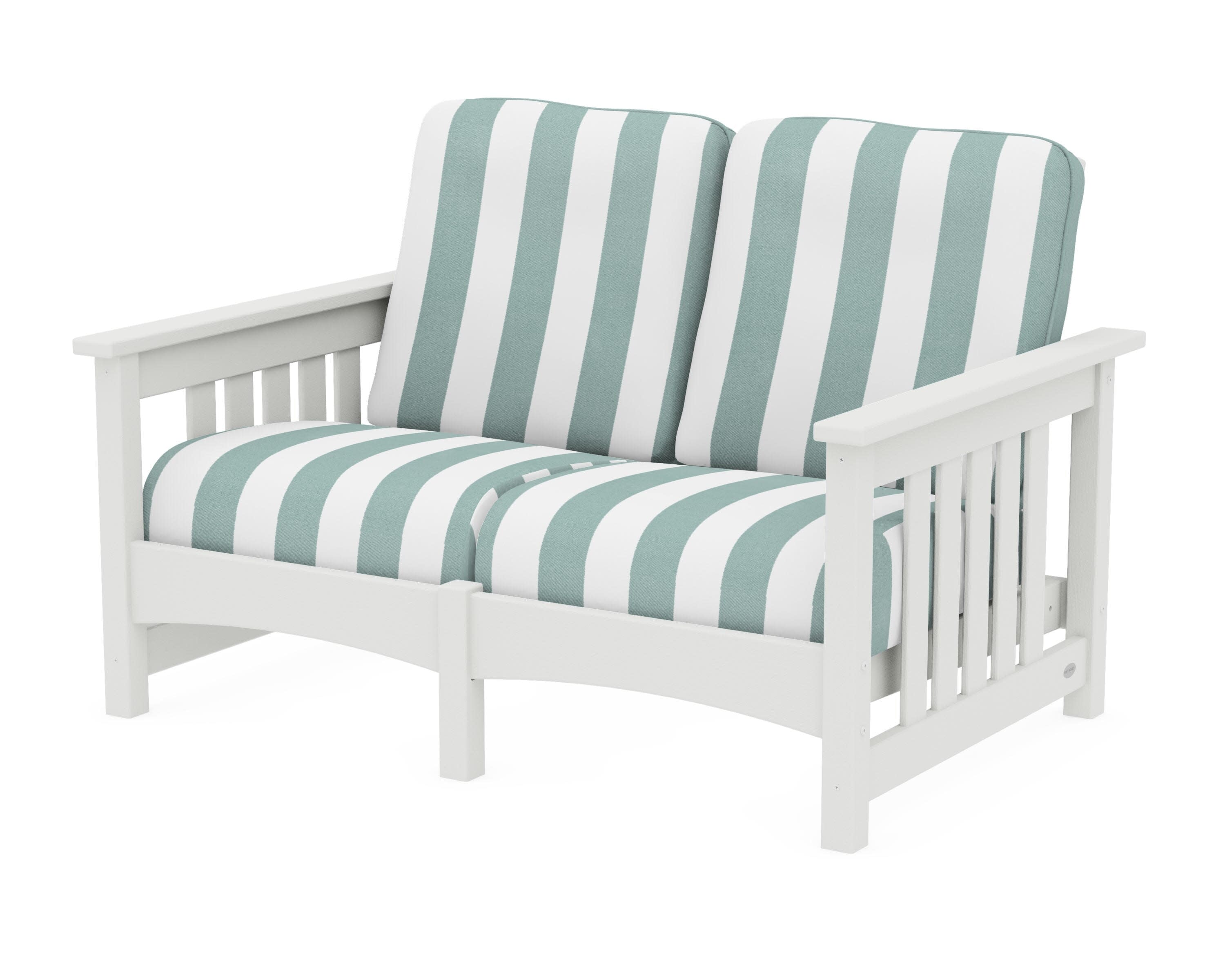 Club Mission Loveseat in Vintage White / Cabana Stripe Glacier Spa