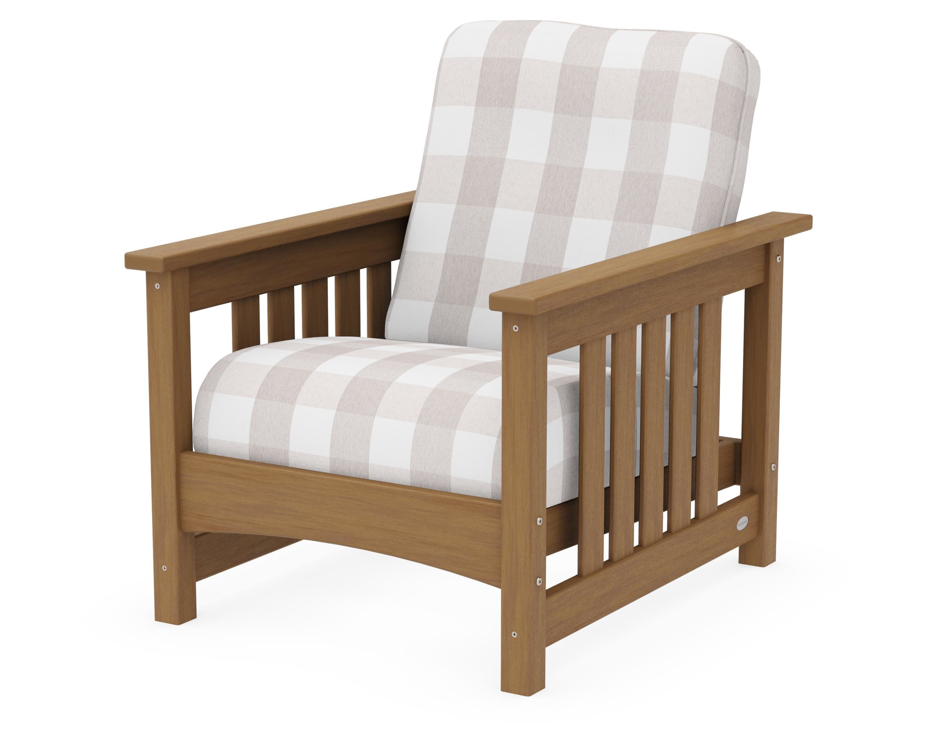 Club Mission Chair in Natural / Buffalo Plaid Dune Burlap
