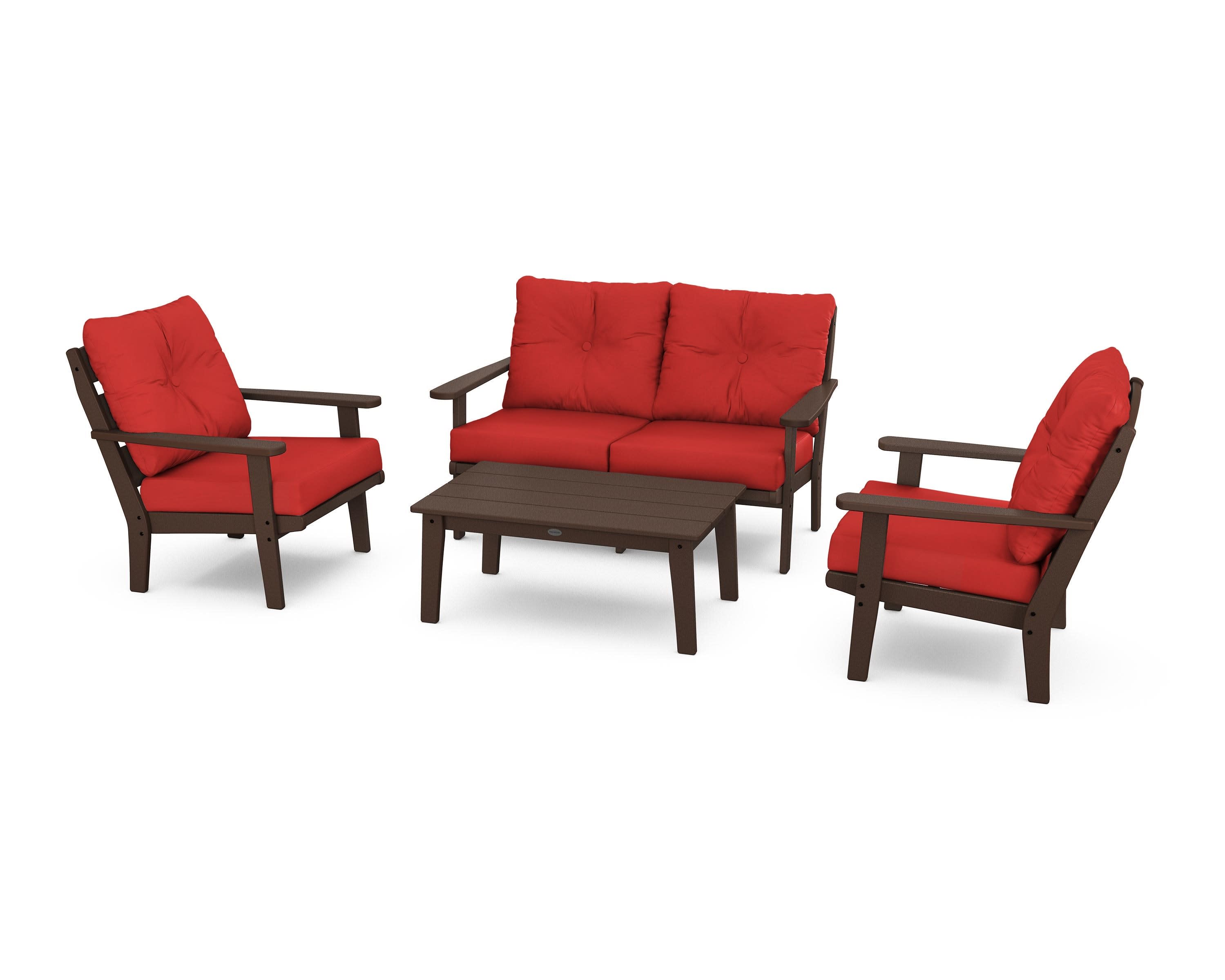 Lakeside 4-Piece Deep Seating Set in Mahogany / Crimson Linen