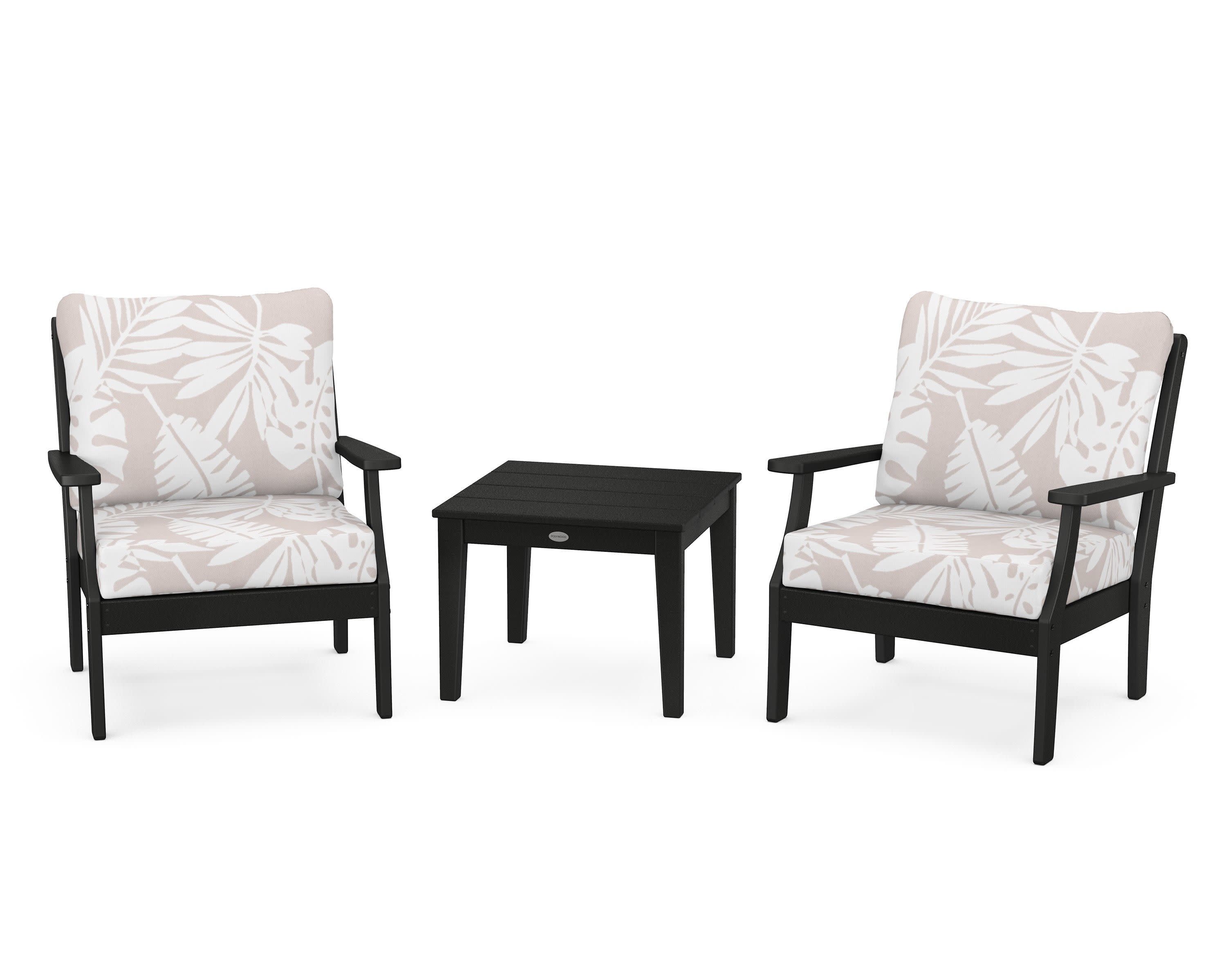 Braxton 3-Piece Deep Seating Set in Black / Leaf Dune Burlap
