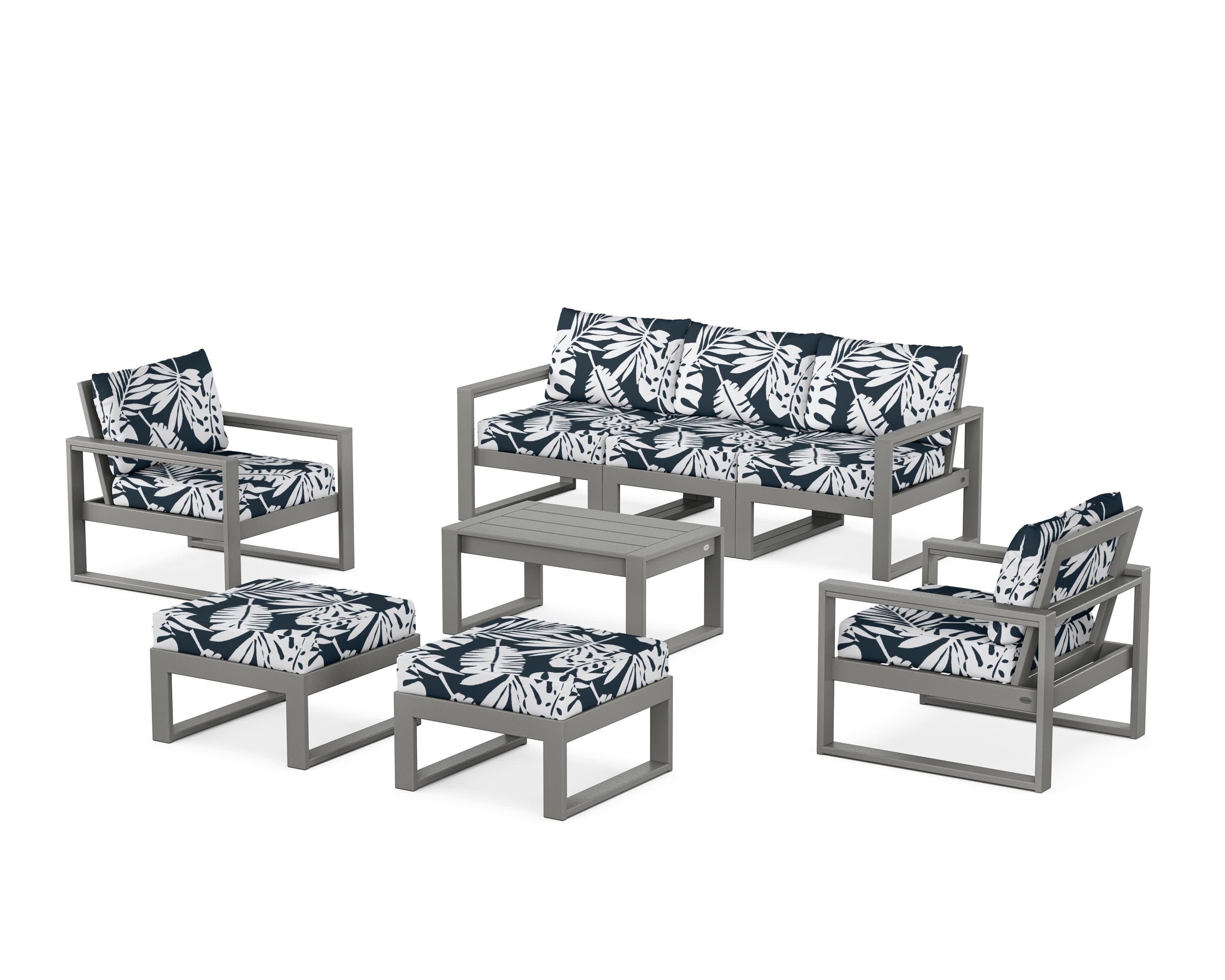 EDGE Sectional 8-Piece Lounge Sofa Set in Slate Grey / Leaf Marine Indigo