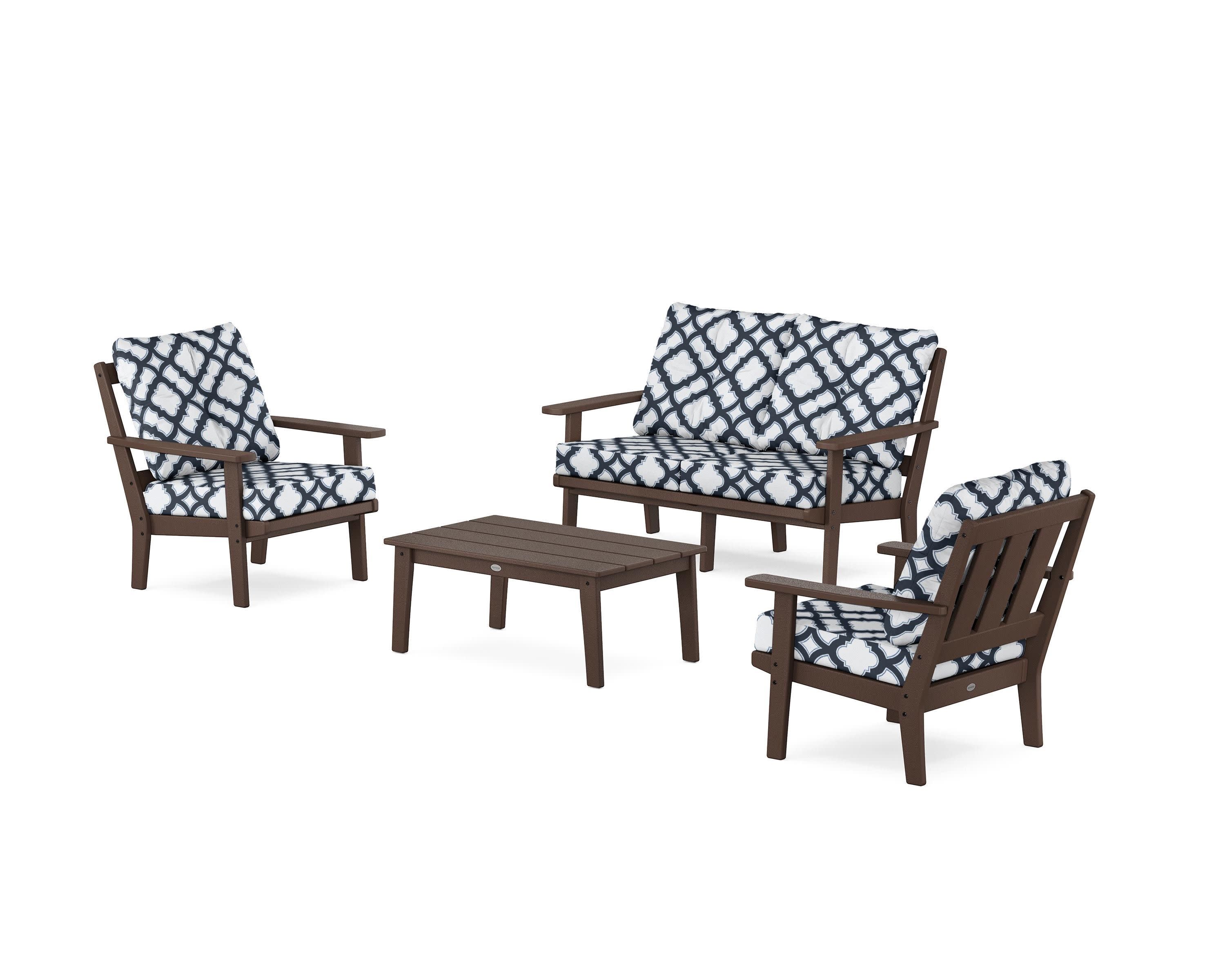 Oxford 4-Piece Deep Seating Set with Loveseat in Mahogany / Trellis Marine Indigo