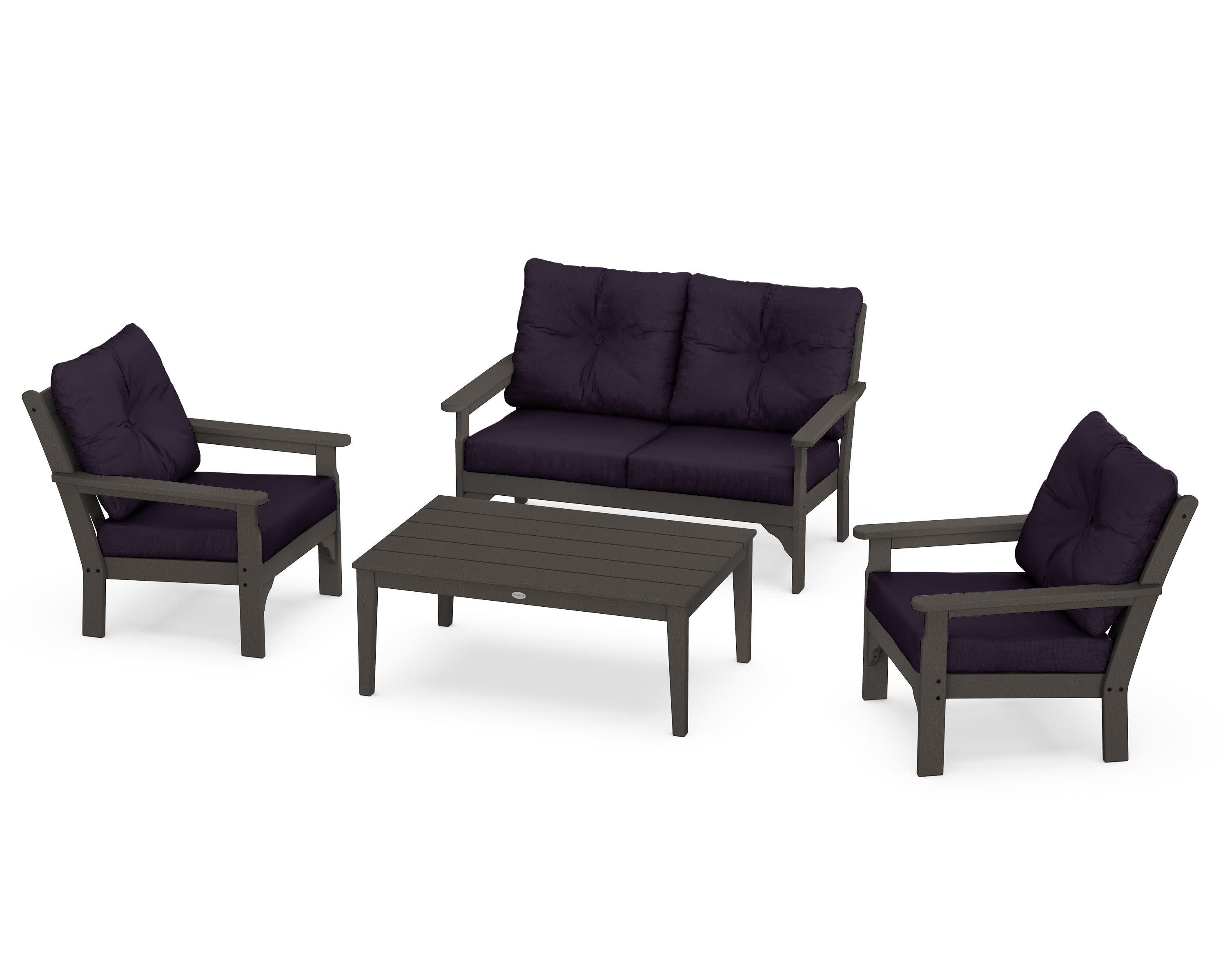 Vineyard 4-Piece Deep Seating Set in Vintage Coffee / Navy Linen