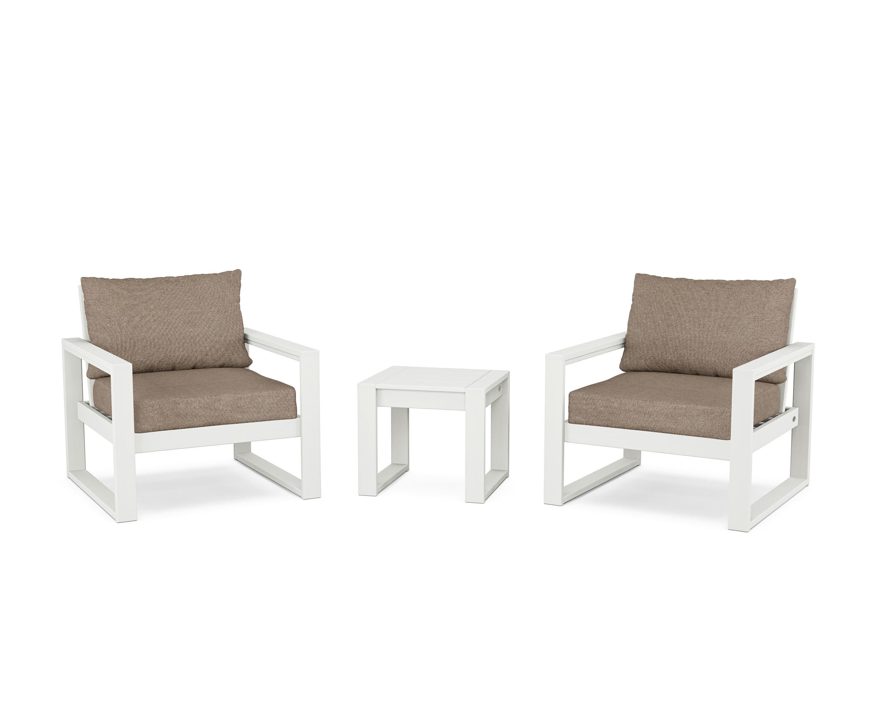 EDGE Sectional 3-Piece Deep Seating Set in Vintage White / Spiced Burlap