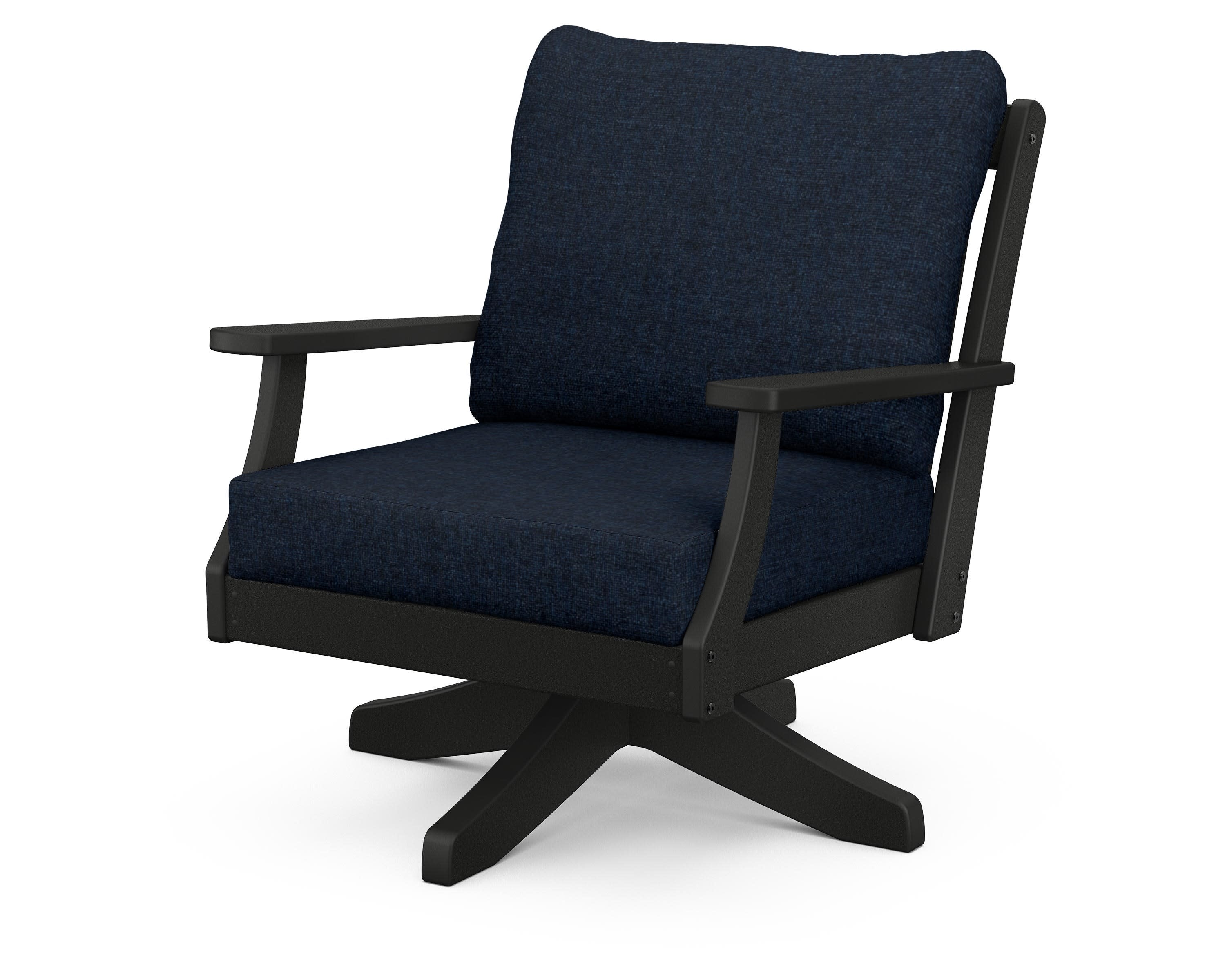 Braxton Deep Seating Swivel Chair in Black / Marine Indigo