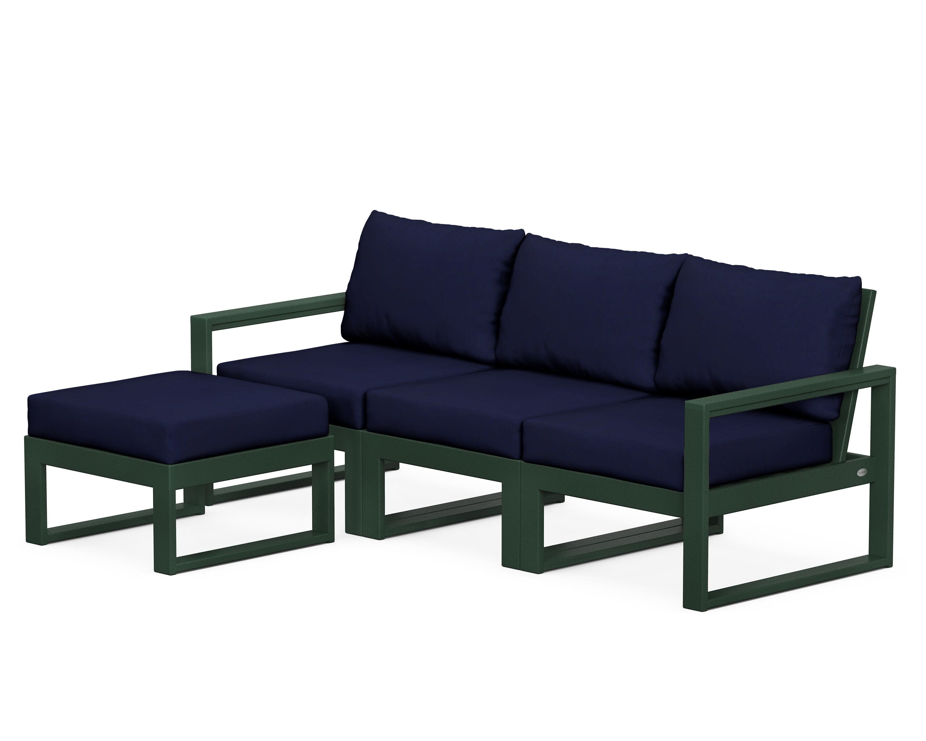 EDGE 4-Piece Modular Deep Seating Set with Ottoman in Green / Navy