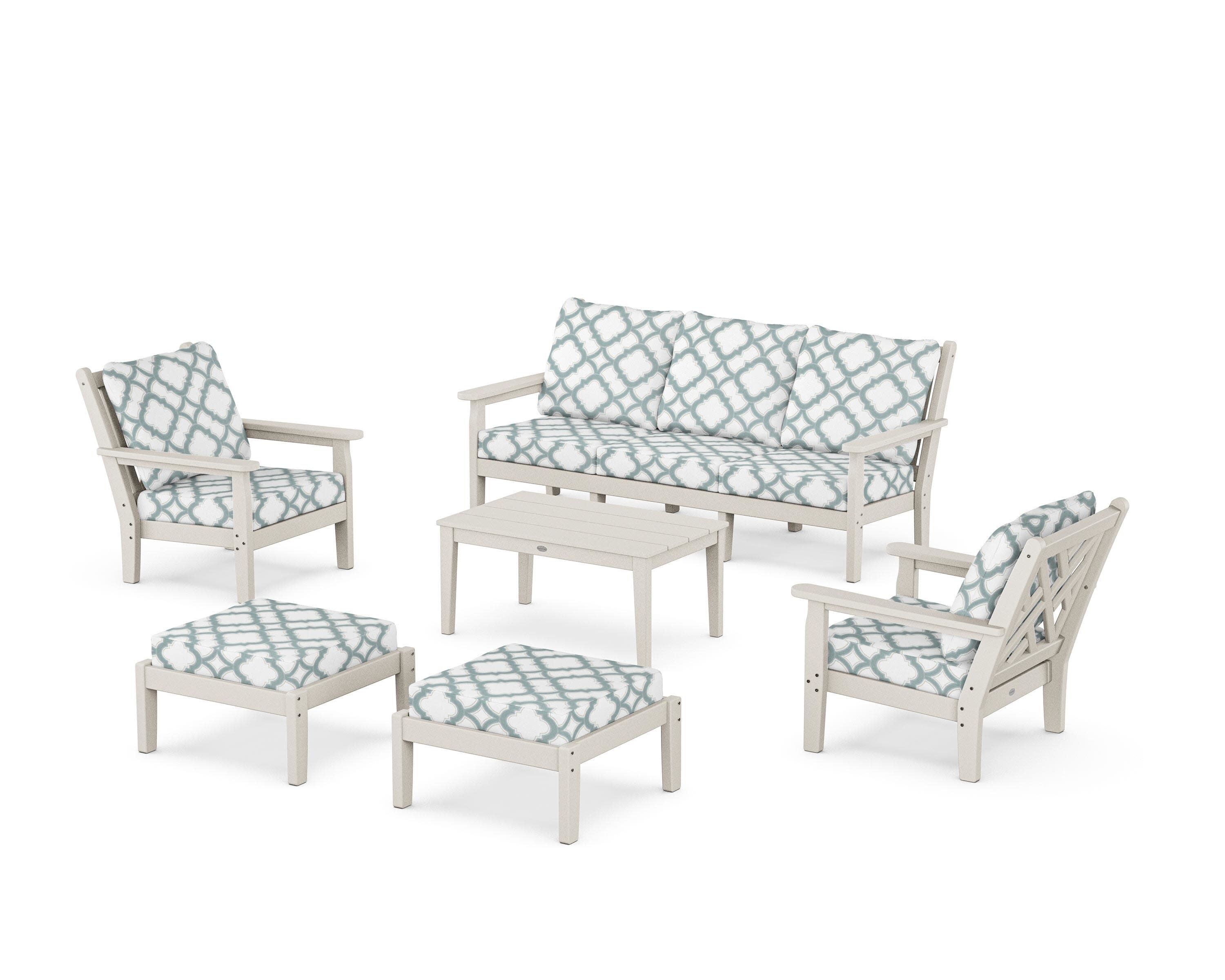 Chippendale 6-Piece Lounge Sofa Set in Sand / Trellis Glacier Spa