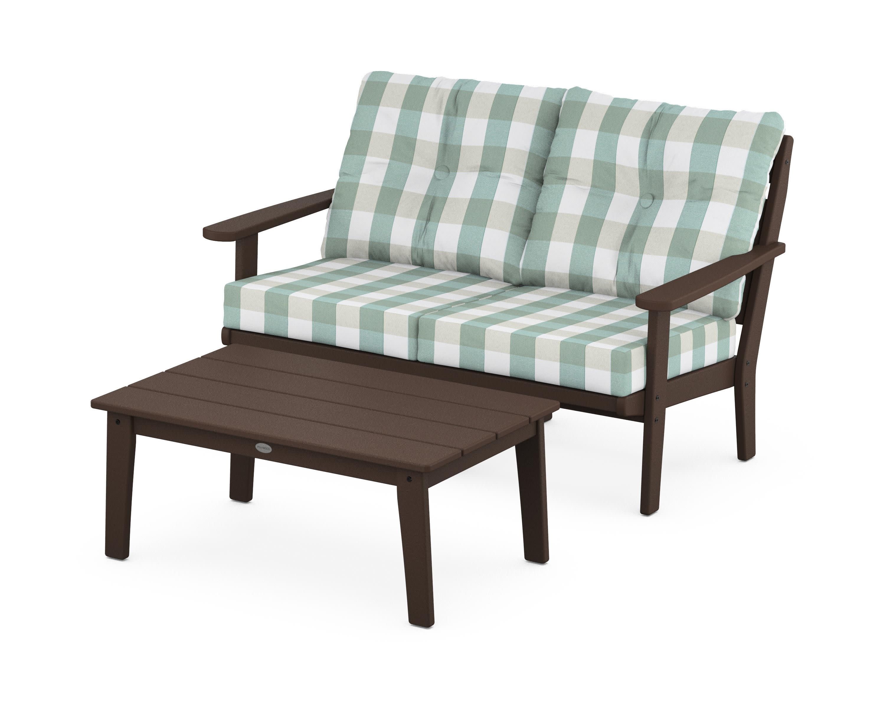 Lakeside 2-Piece Lounge Loveseat Set in Mahogany / Buffalo Plaid Glacier Spa