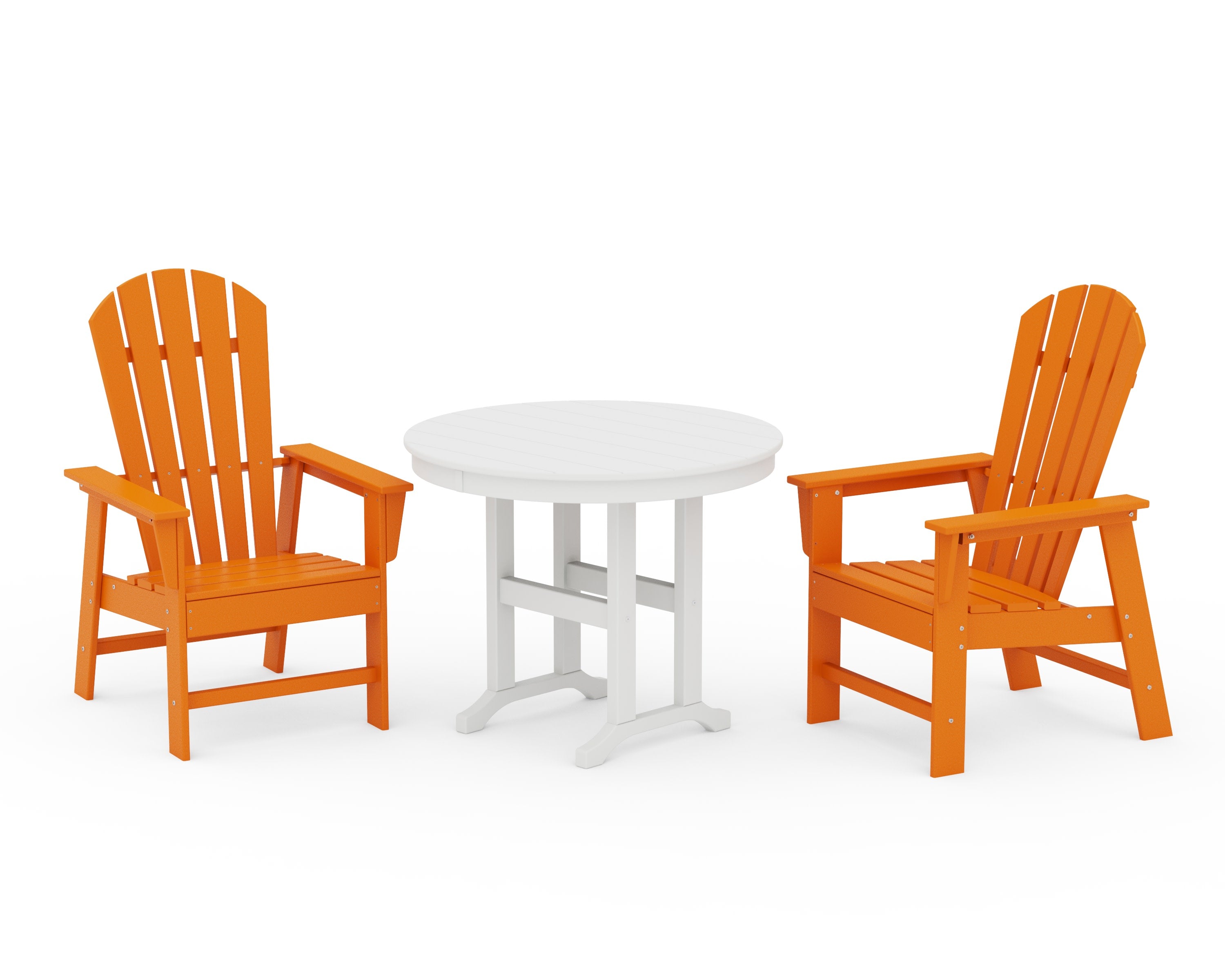 South Beach 3-Piece Round Farmhouse Dining Set in Tangerine / White