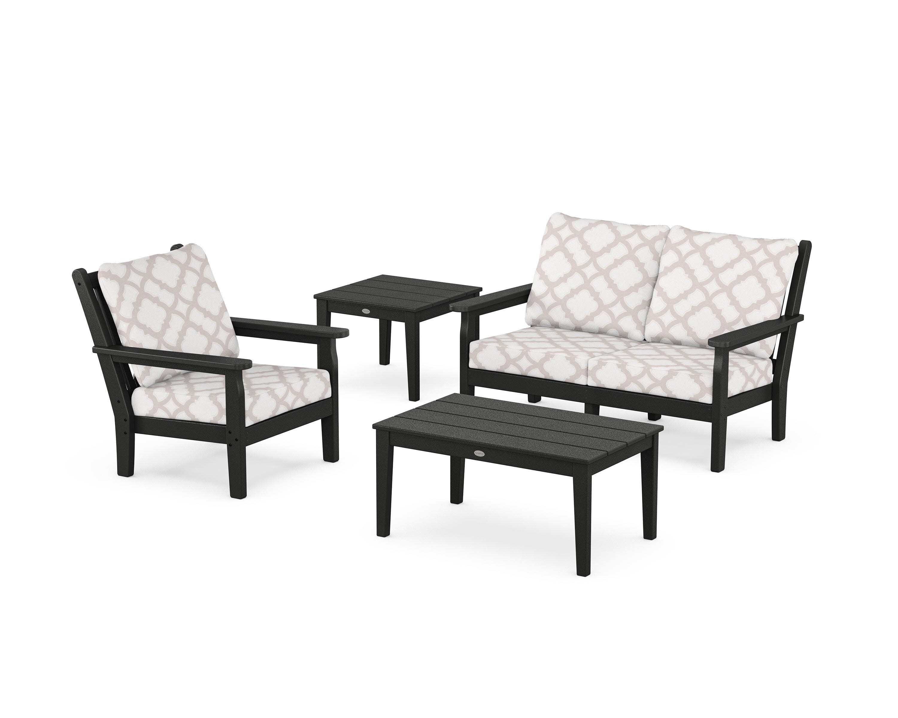 Chippendale 4-Piece Deep Seating Set in Black / Trellis Dune Burlap