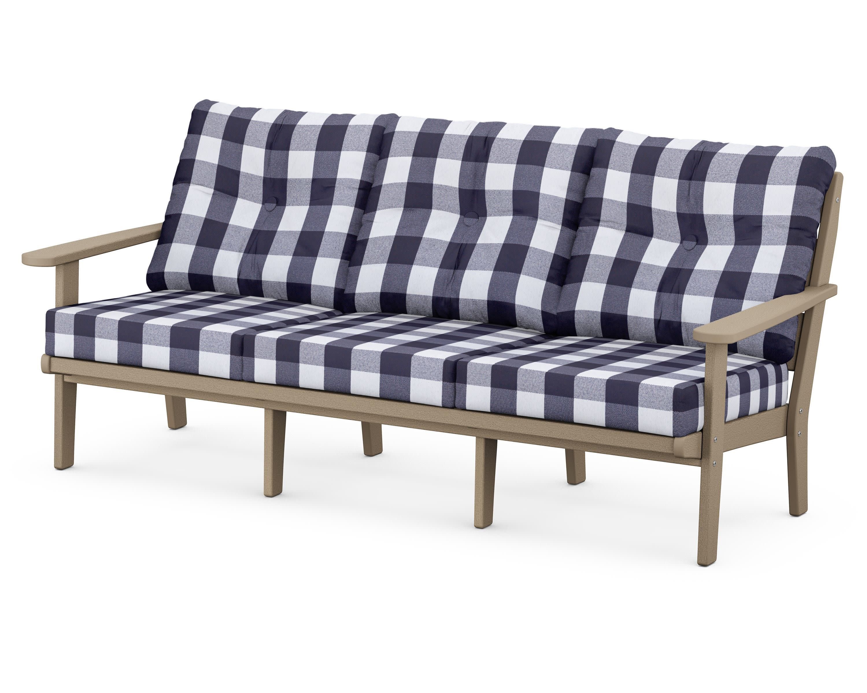 Lakeside Deep Seating Sofa in Vintage Sahara / Buffalo Plaid Navy