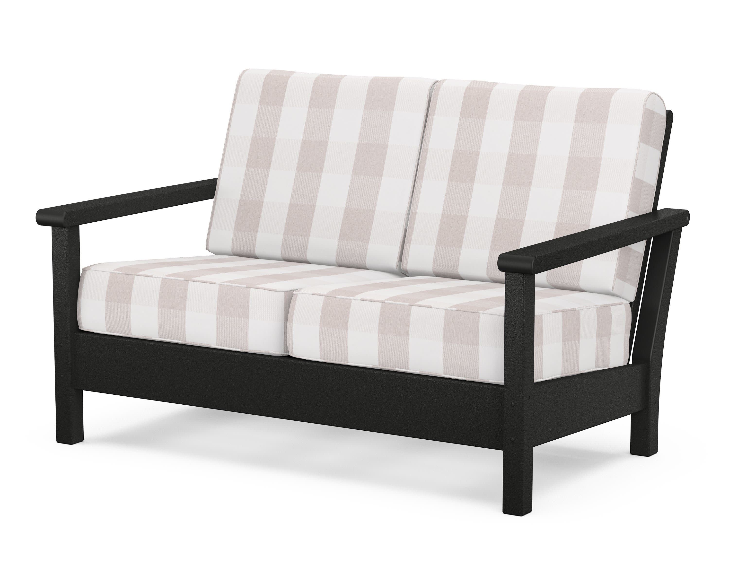 Harbour Deep Seating Loveseat in Black / Buffalo Plaid Dune Burlap